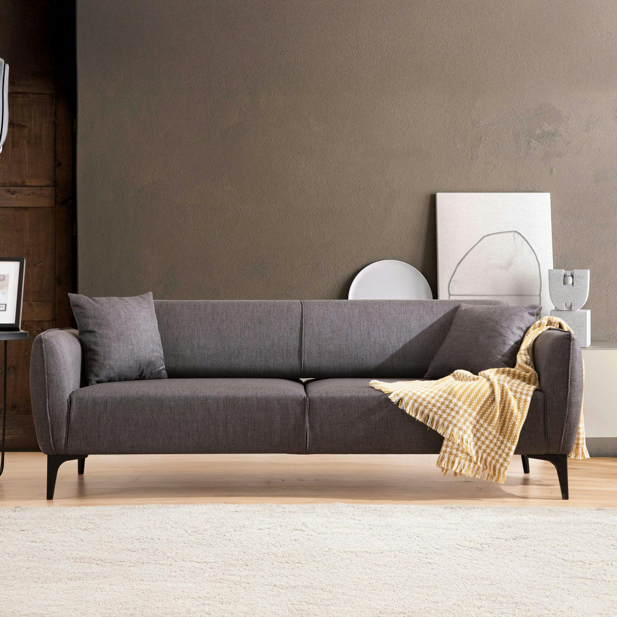 Canapé 3 places anthracite avec couture décorative VILNIUS