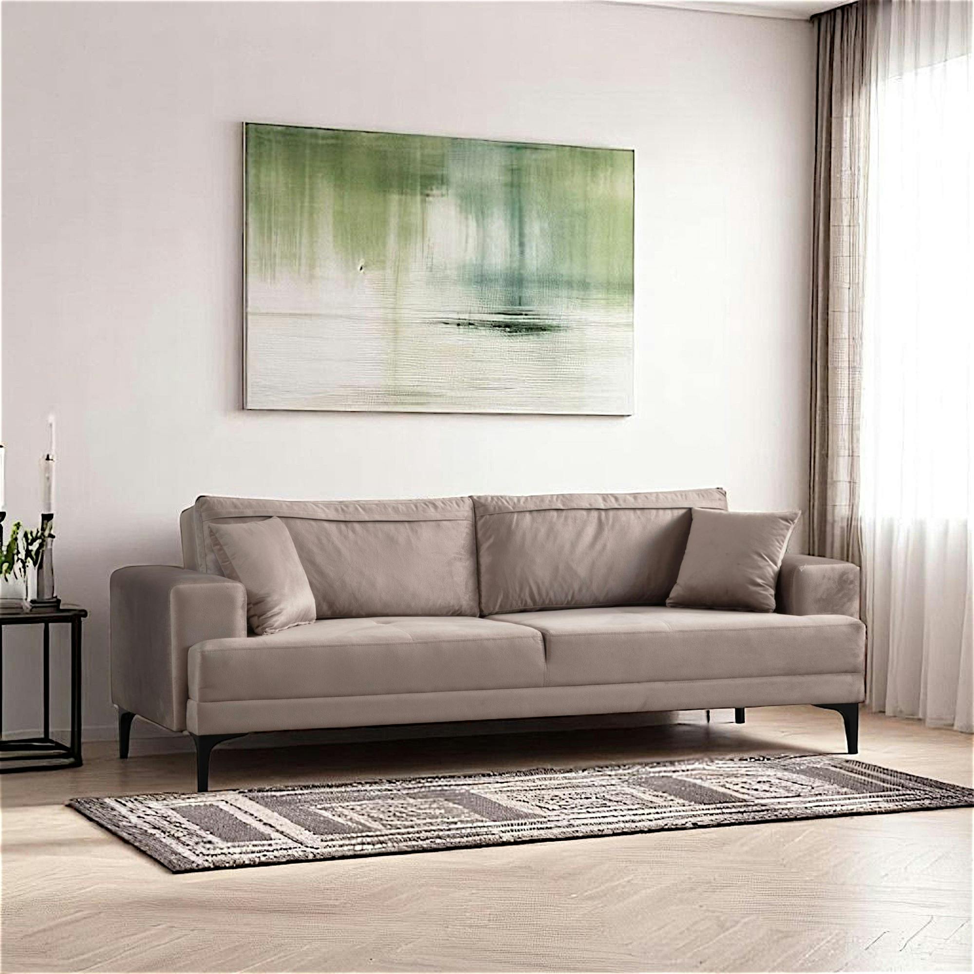 Canapé 3 places beige avec couchage d’appoint JACA
