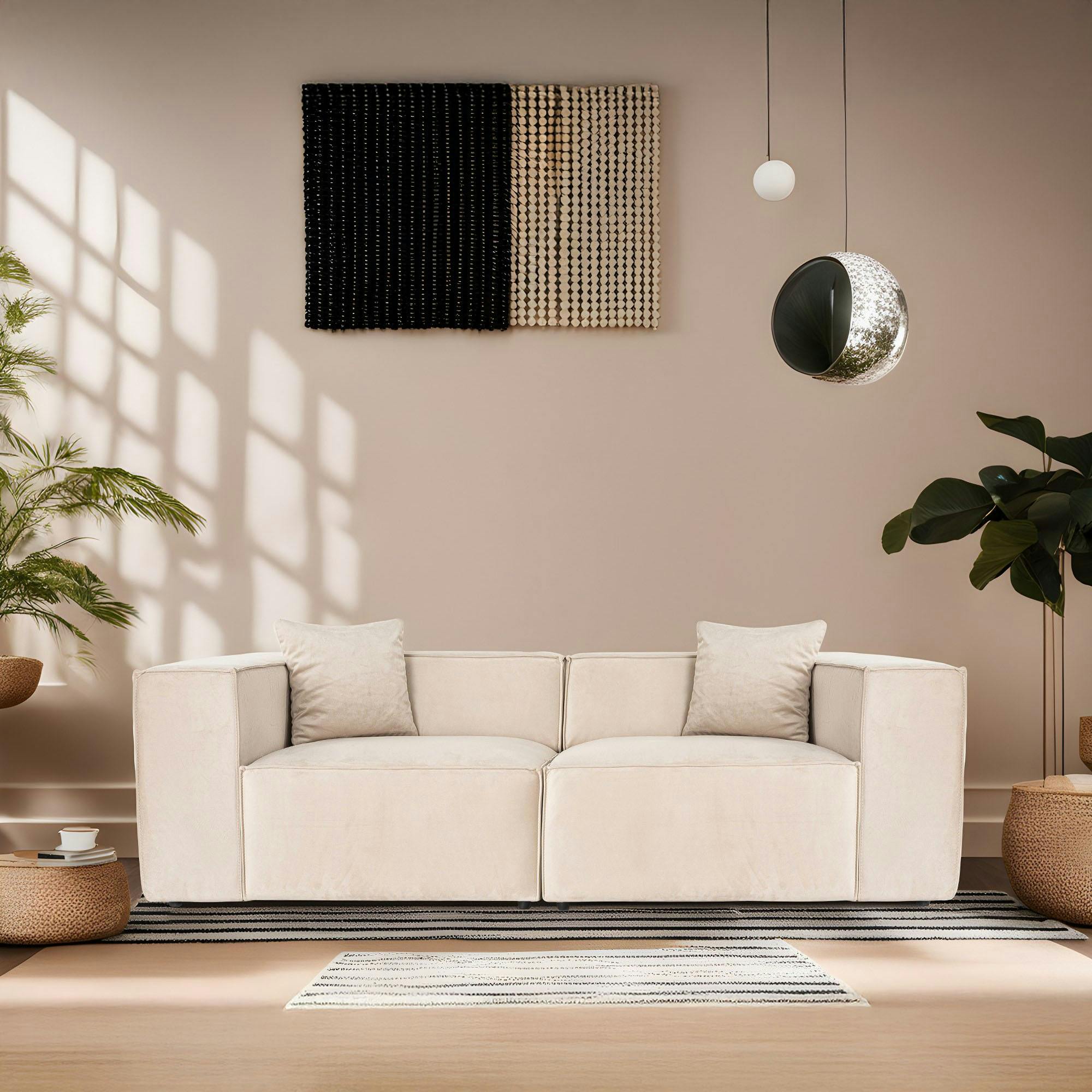 Canapé 3 places beige crème coutures apparentes OSTUNI