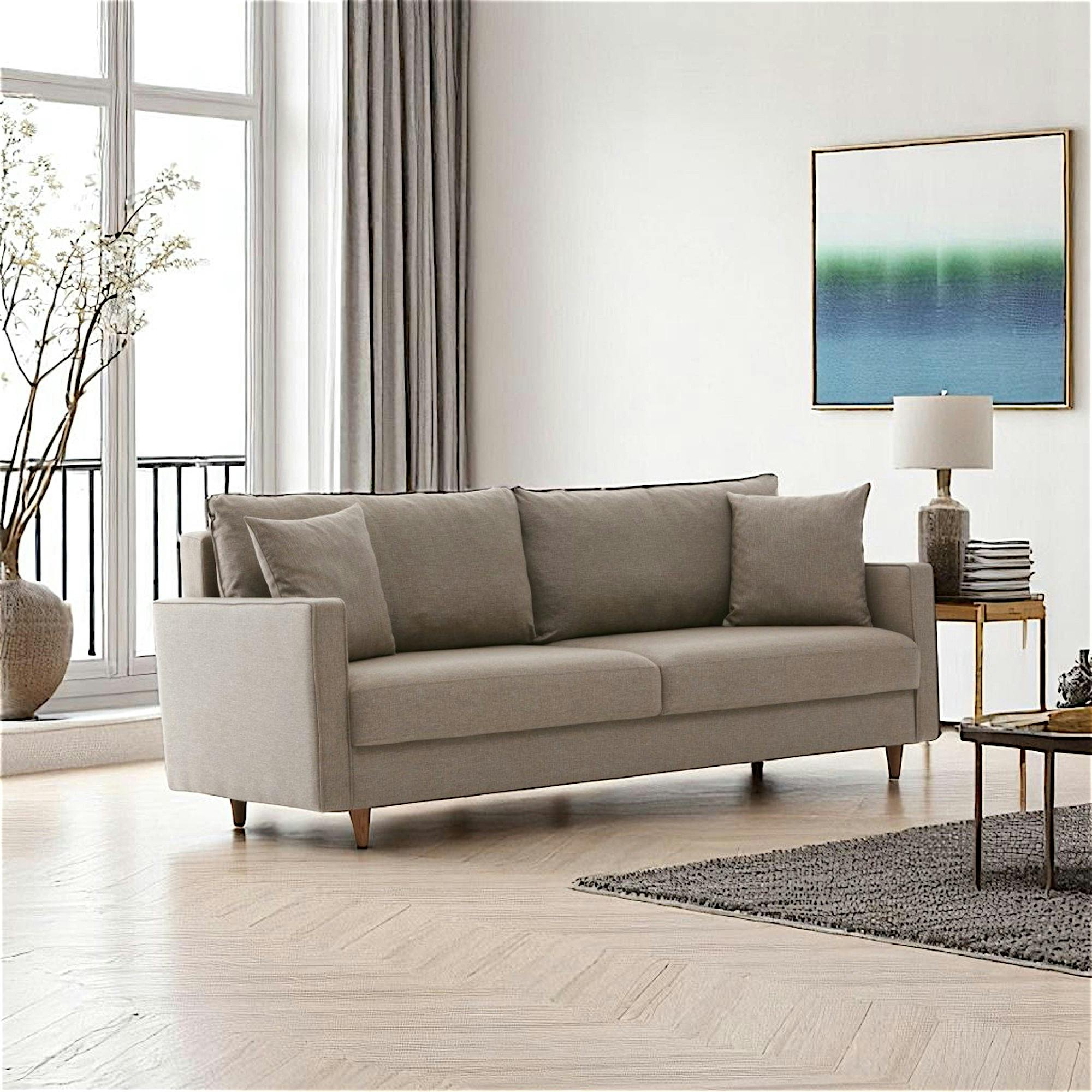 Canapé 3 places beige - dossier haut COMO