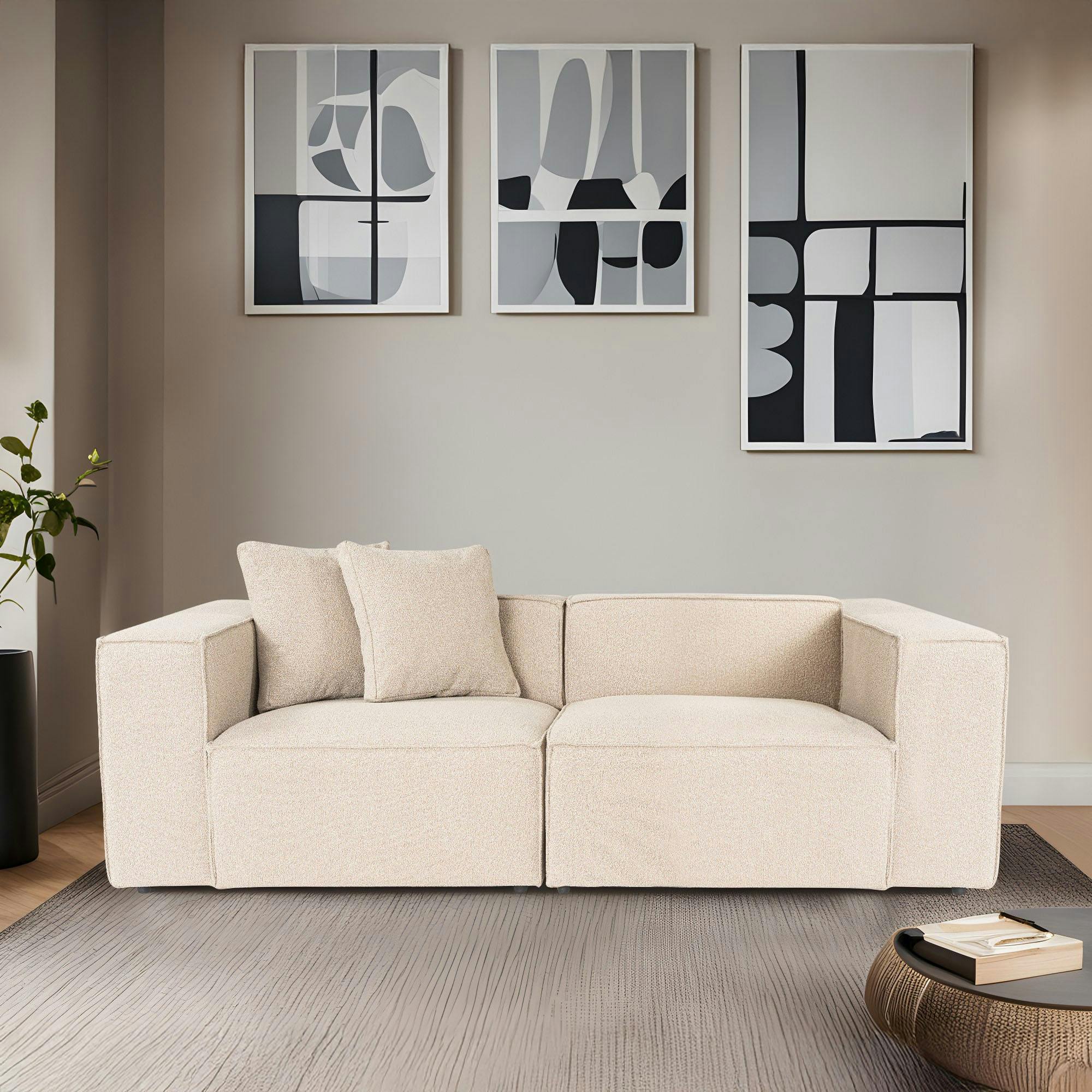 Canapé 3 places beige rosé coutures apparentes 220 cm OSTUNI