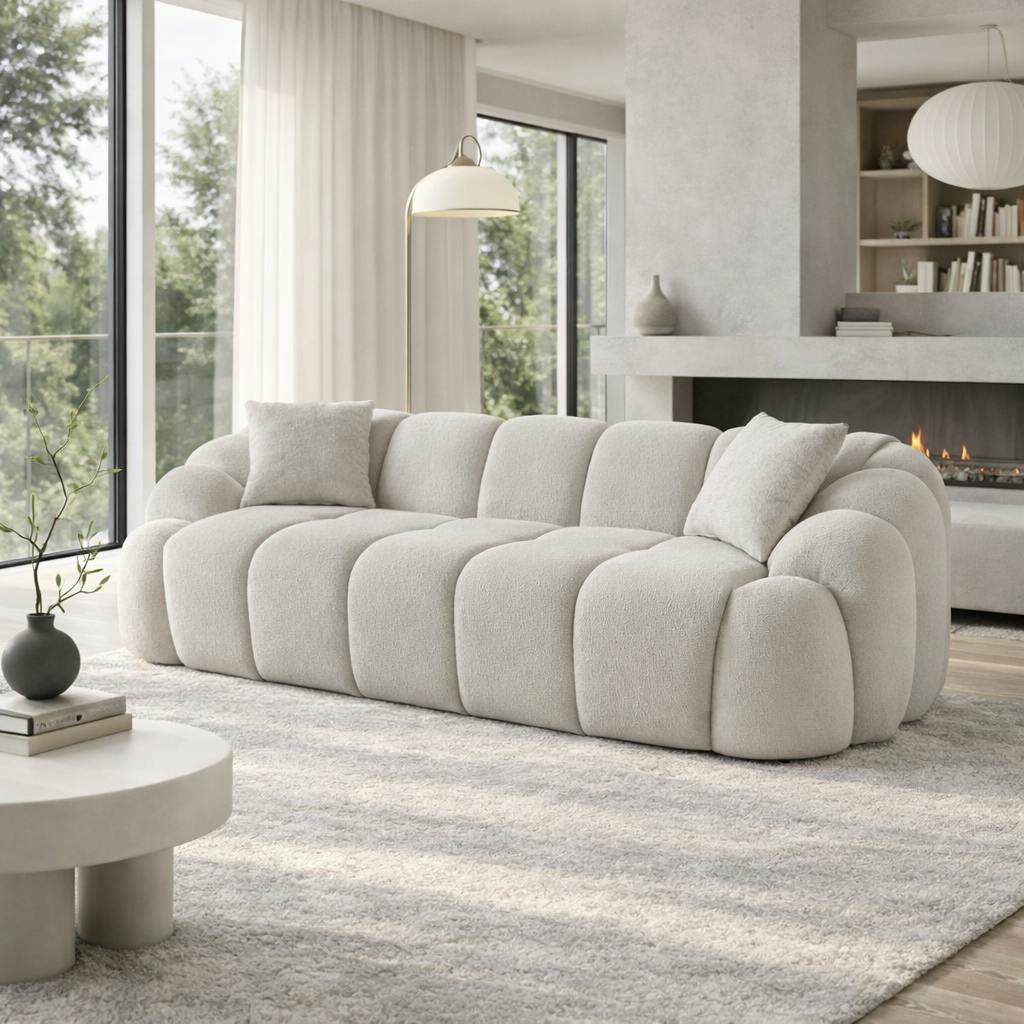 Canapé 3 places blanc écru design arrondi ONDA