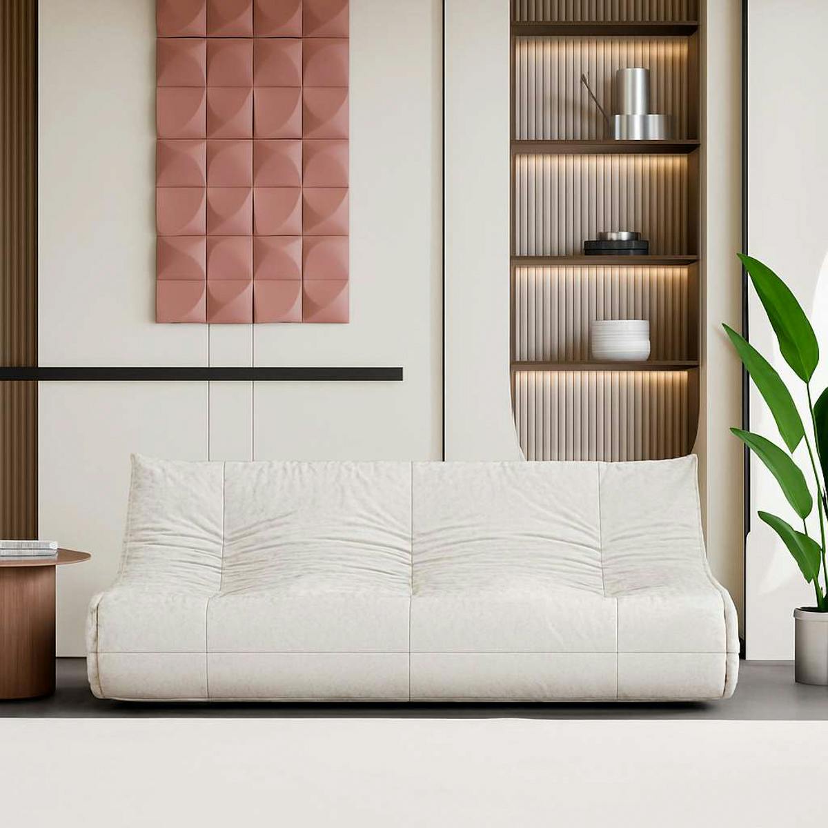 Canapé 3 places blanc en tissu plissé 210 cm ARVEN