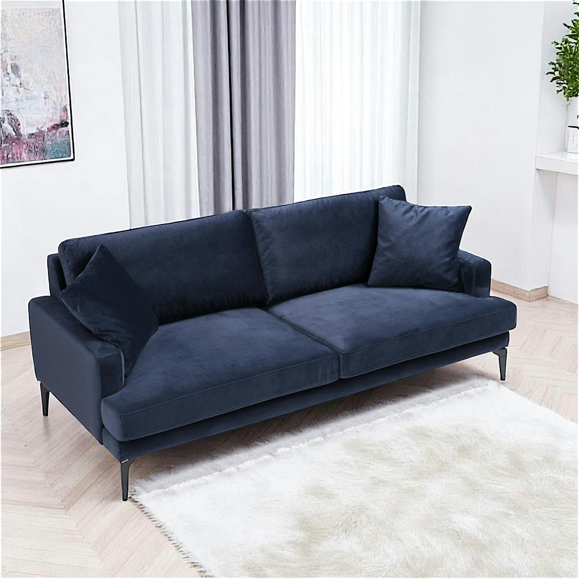 Canapé 3 places bleu nuit en velours SEATTLE