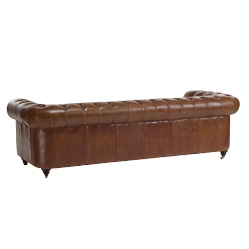 Canapé 3 places Chesterfield cuir brun 2 roulettes PRESTON