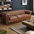 Canapé 3 places Chesterfield cuir brun 2 roulettes PRESTON