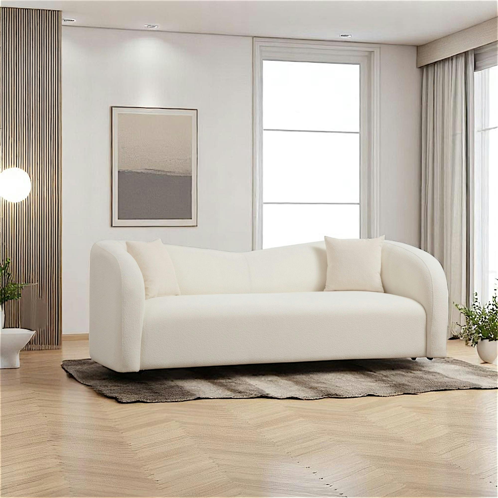 Canapé 3 places crème - bouclette, forme courbe LUCCA