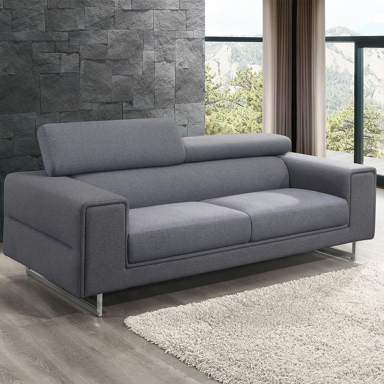 Canapé 3 places en tissu anthracite appuis-tête réglable