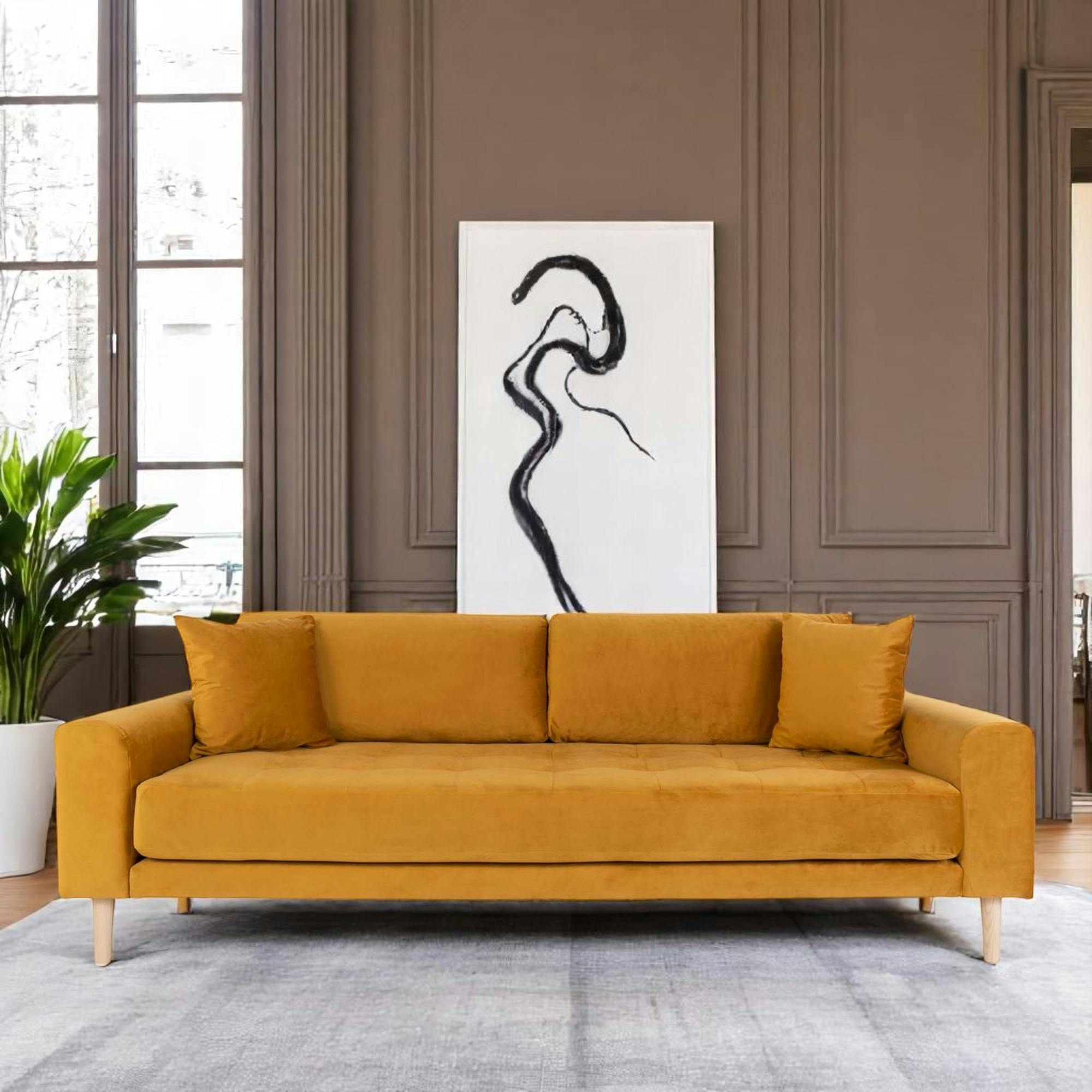 Canapé 3 places moutarde - velours, AMSTERDAM