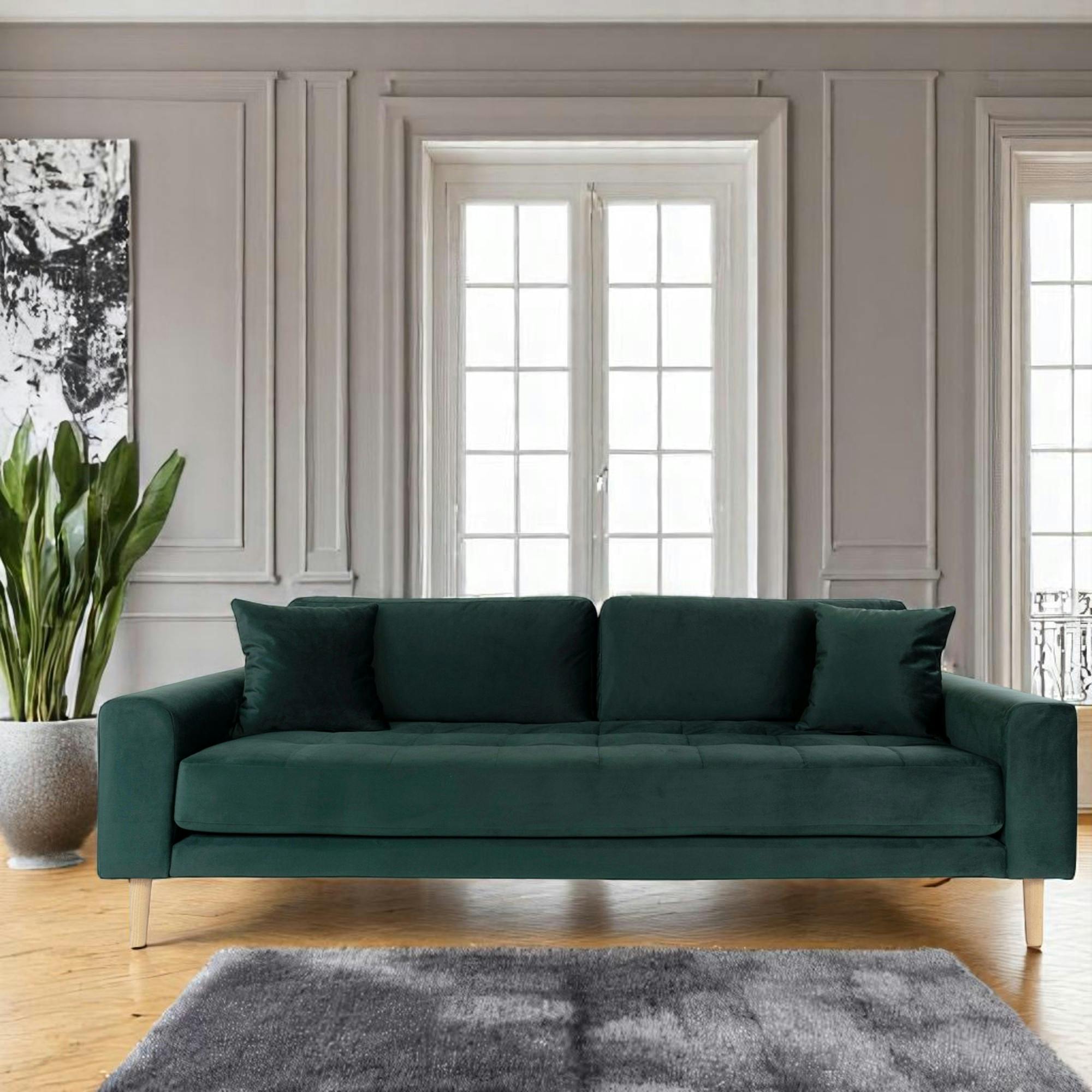 Canapé 3 places vert foncé - velours, AMSTERDAM