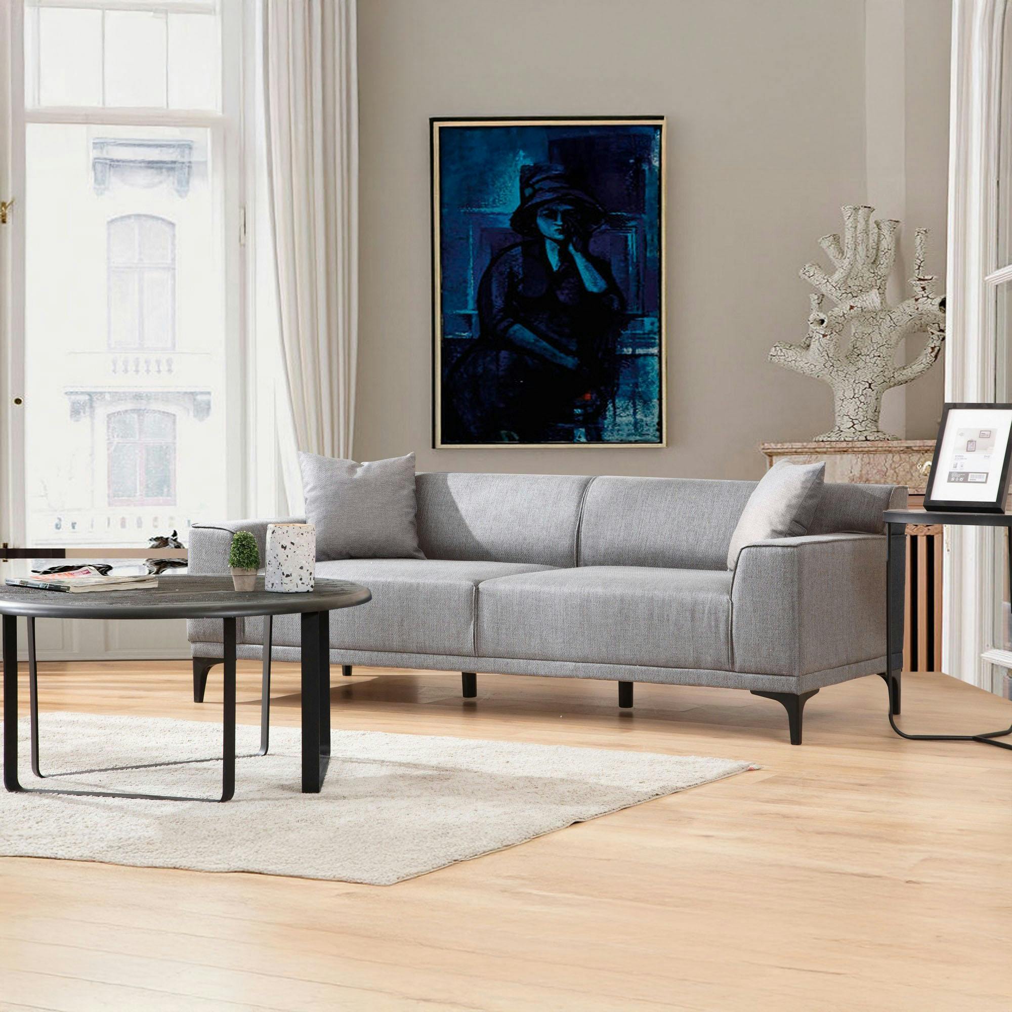 Canapé 3 places gris clair - accoudoirs larges ORSAY