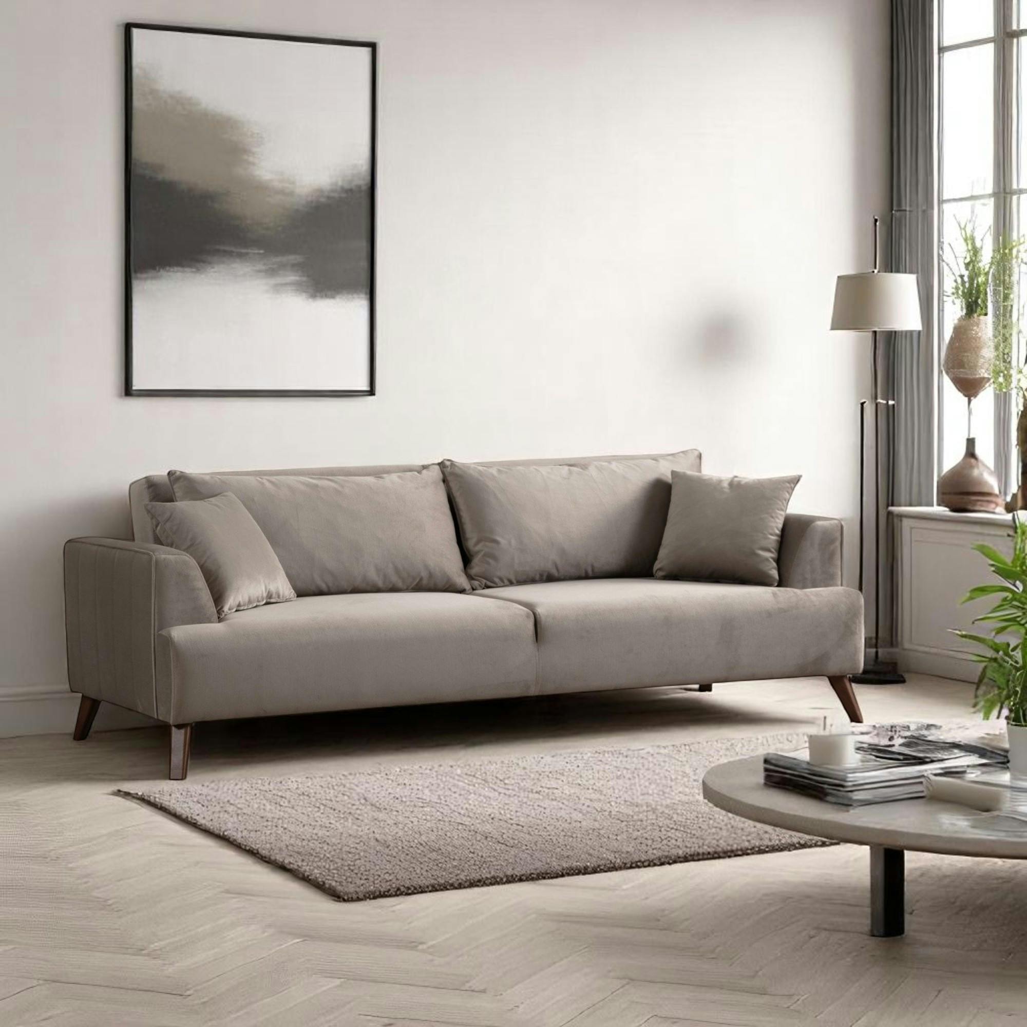 Canapé 3 places gris clair avec couchage d'appoint ELORA