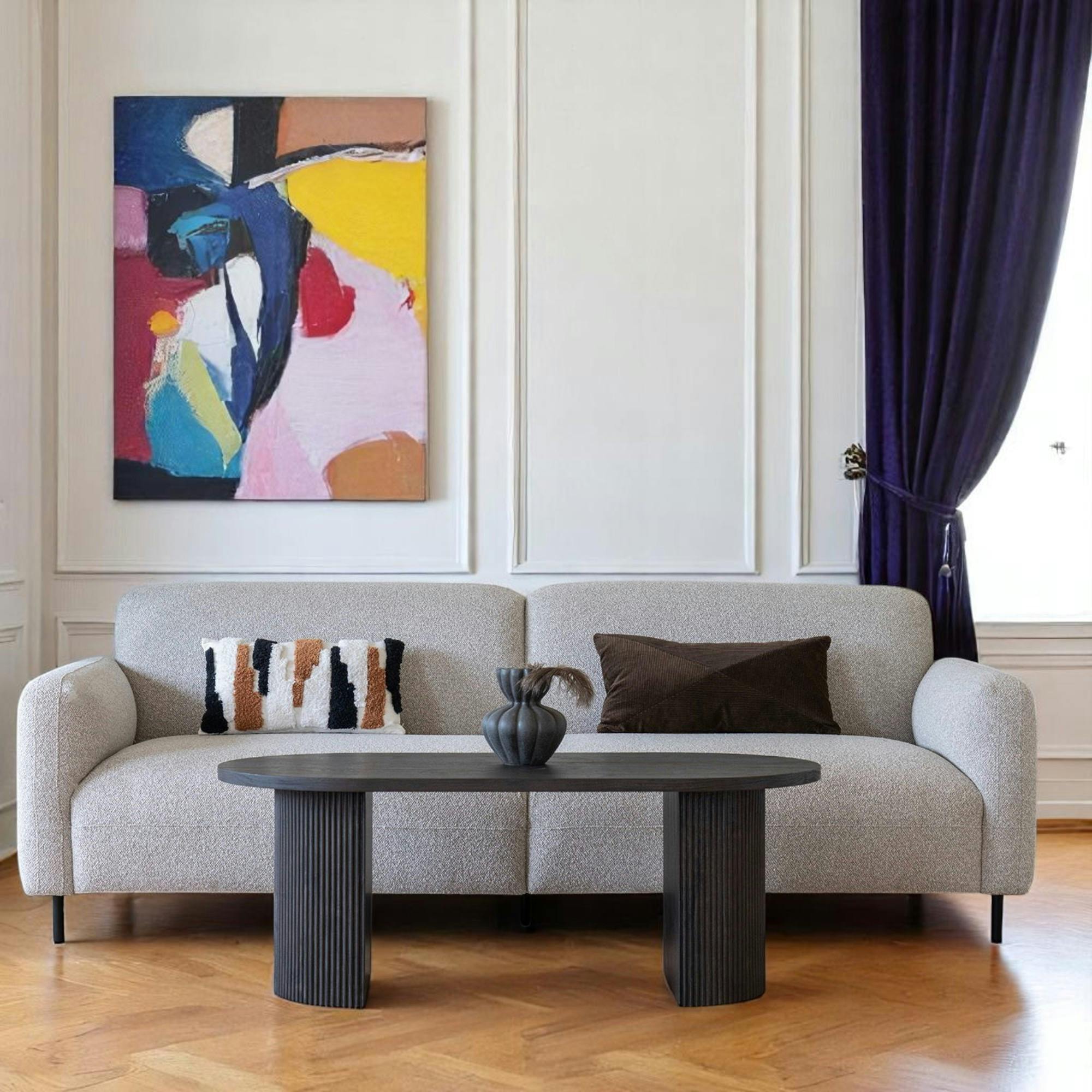 Canapé 3 places gris clair en tissu bouclette BERLIN