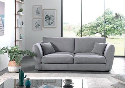 Canapé 3 places gris clair tissu toucher velours VARSOVIE