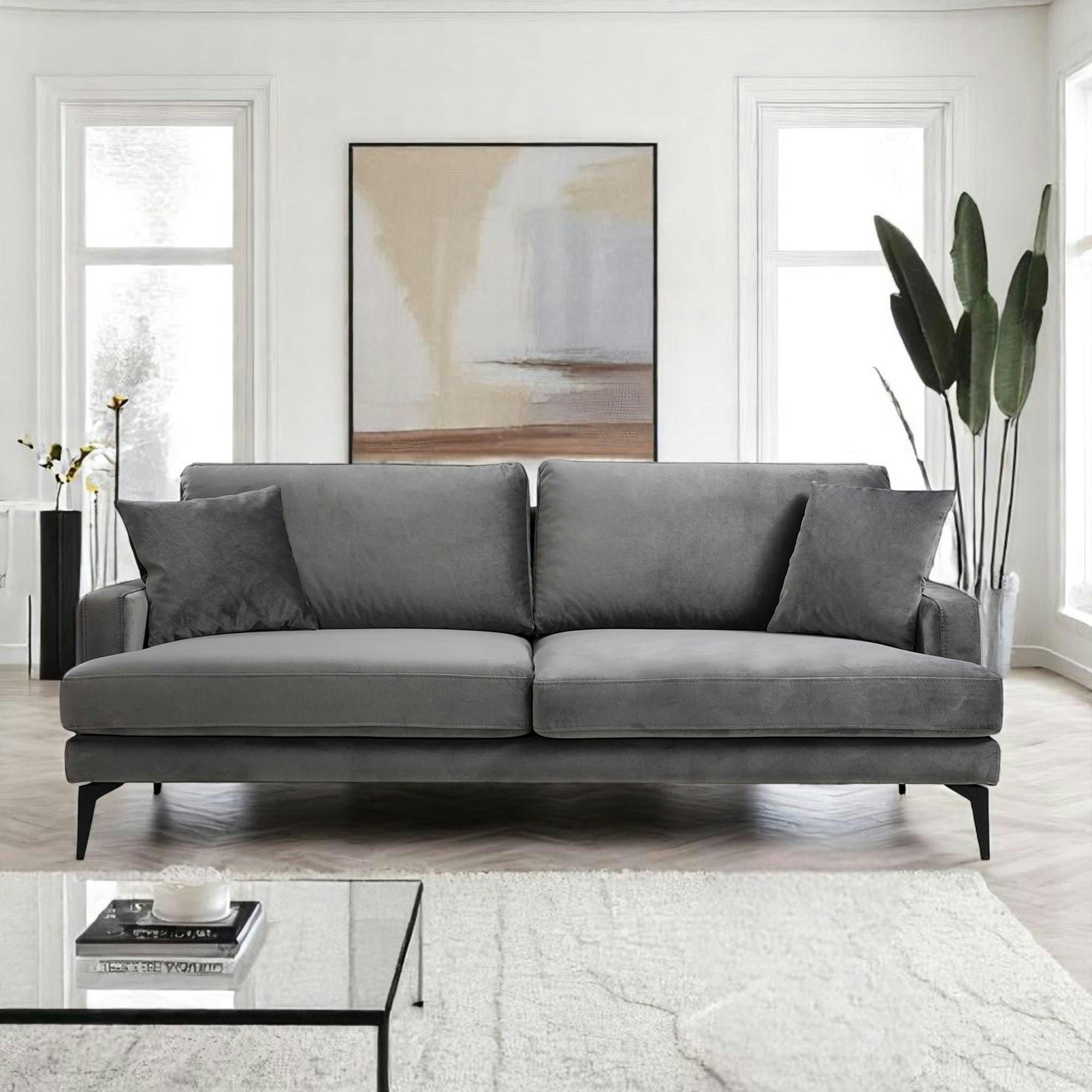 Canapé 3 places gris en velours SEATTLE