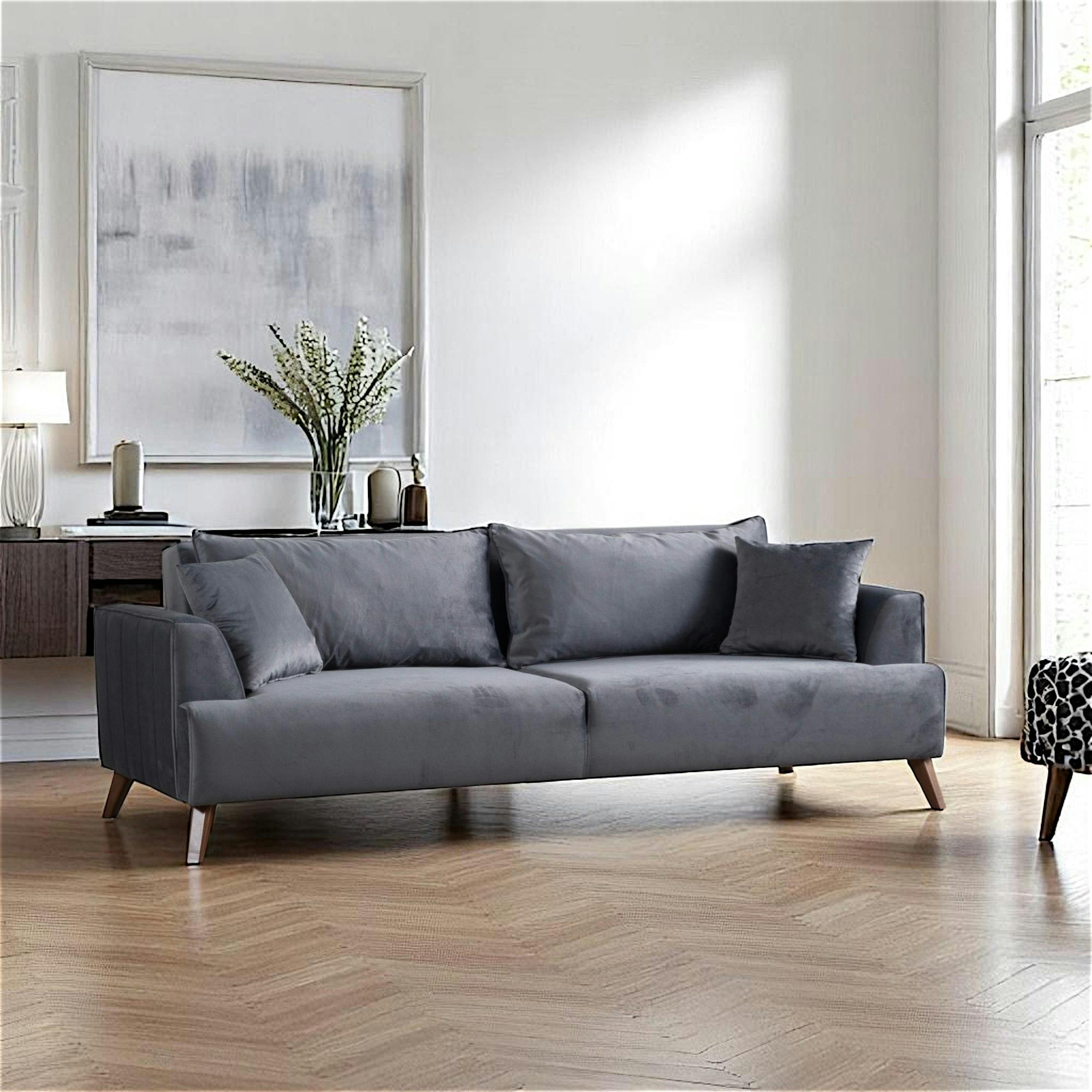 Canapé 3 places gris foncé avec couchage d'appoint ELORA