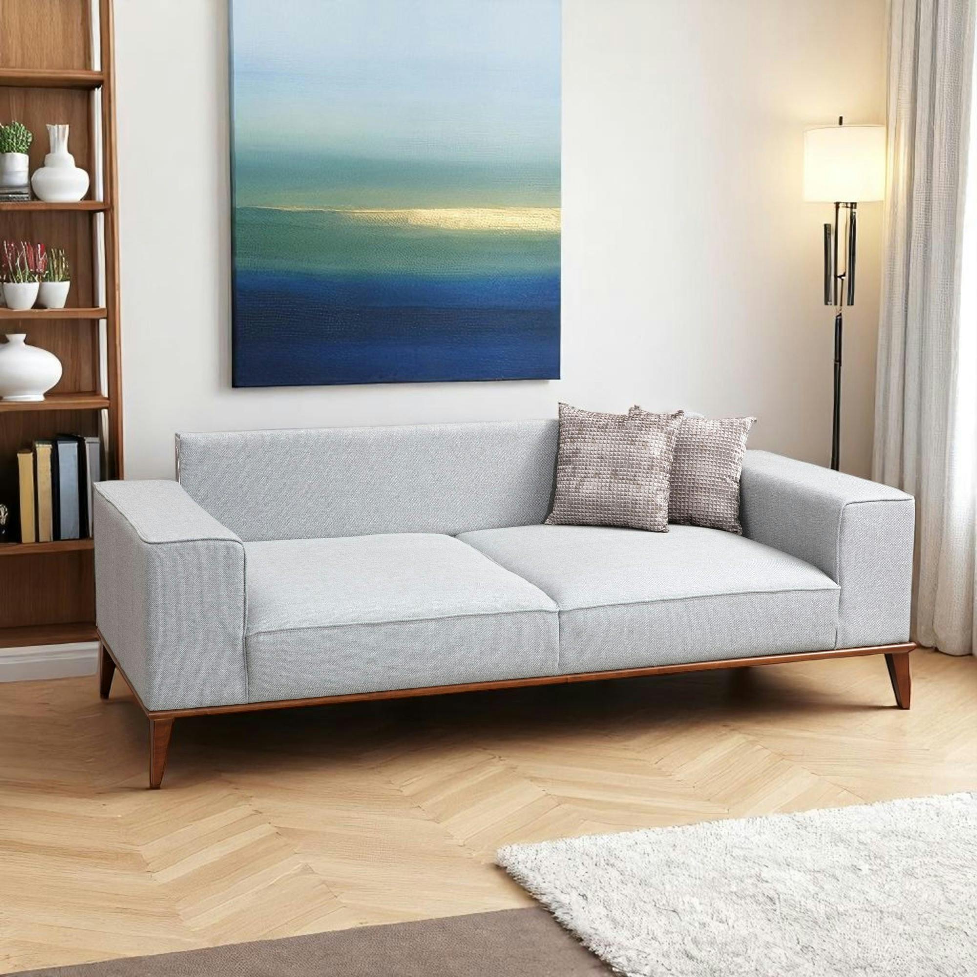 Canapé 3 places gris - lit d'appoint, coussins capitonnés TOYA