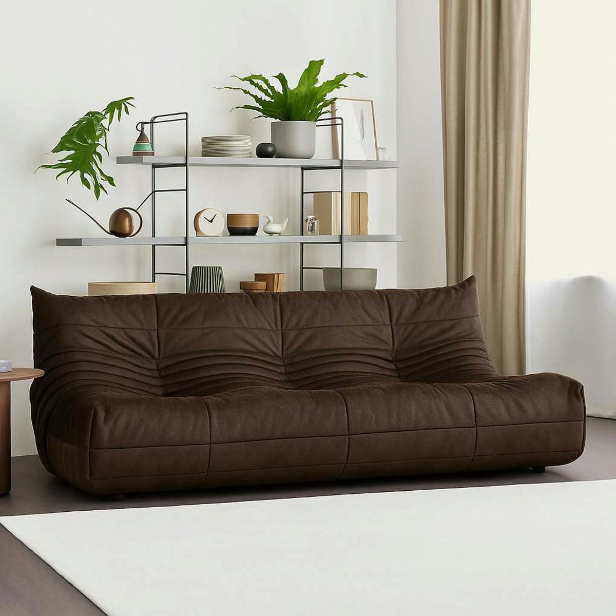 Canapé 3 places marron en tissu plissé 210 cm ARVEN