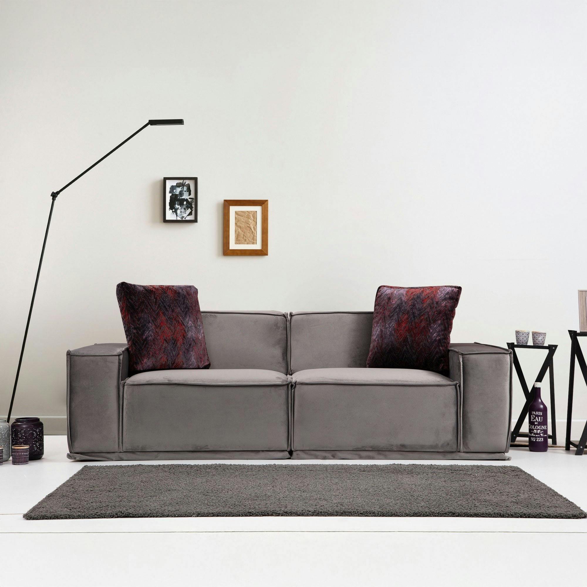 Canapé 3 places modulable velours gris, style urbain BILLUND