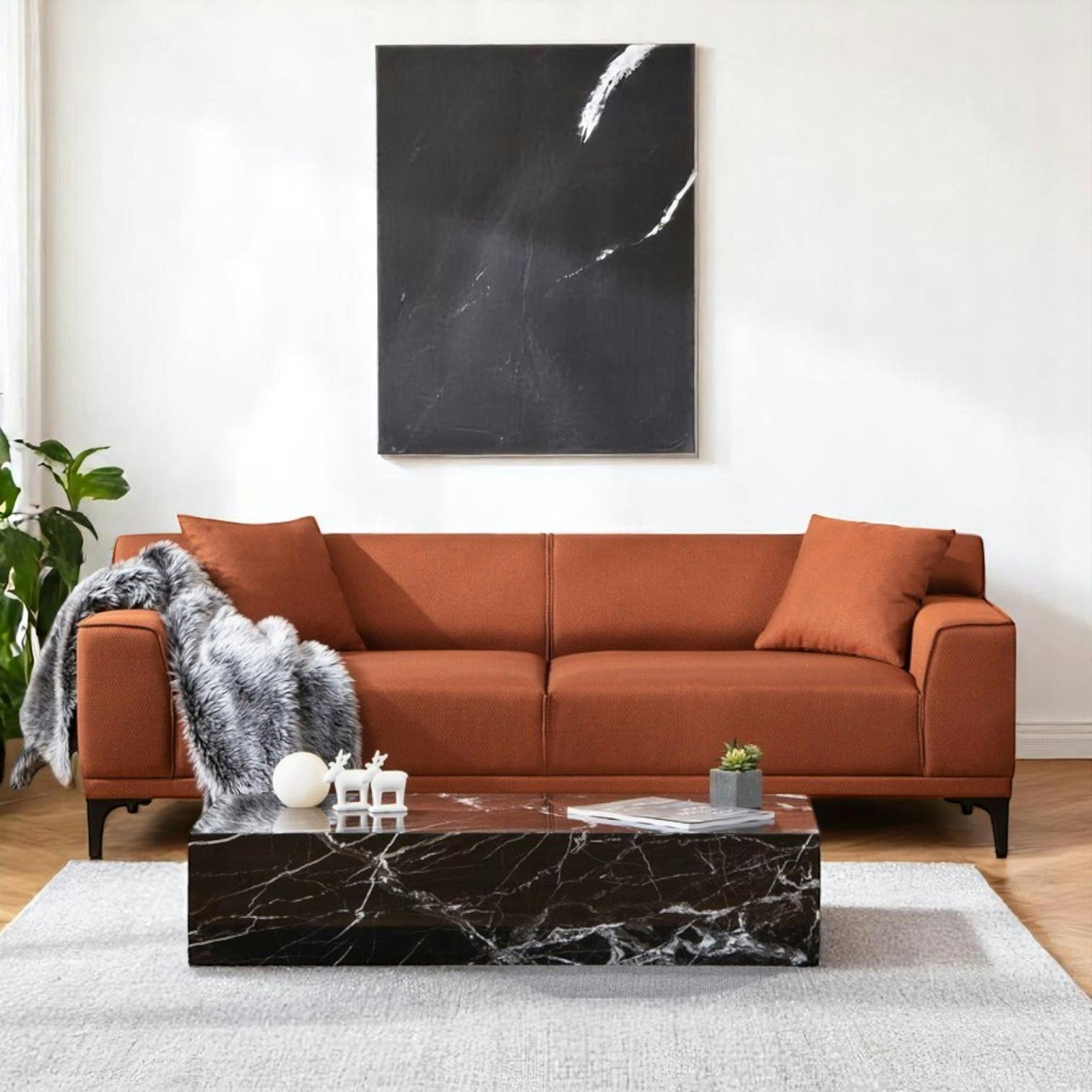 Canapé 3 places rouille - accoudoirs larges ORSAY