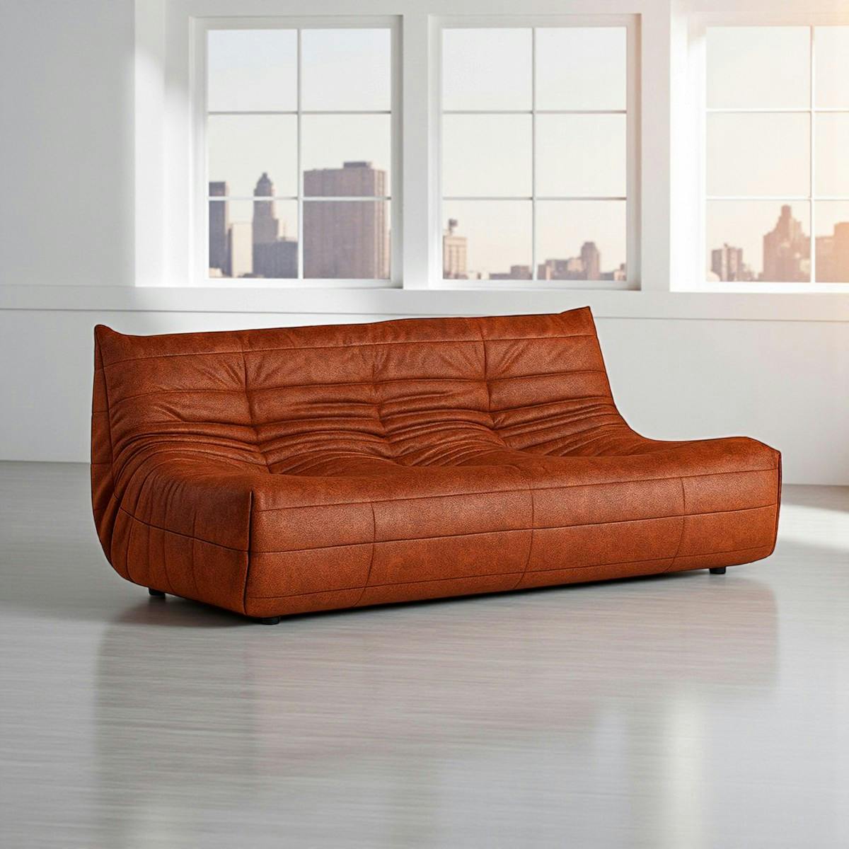 Canapé 3 places rouille en tissu plissé 210 cm ARVEN