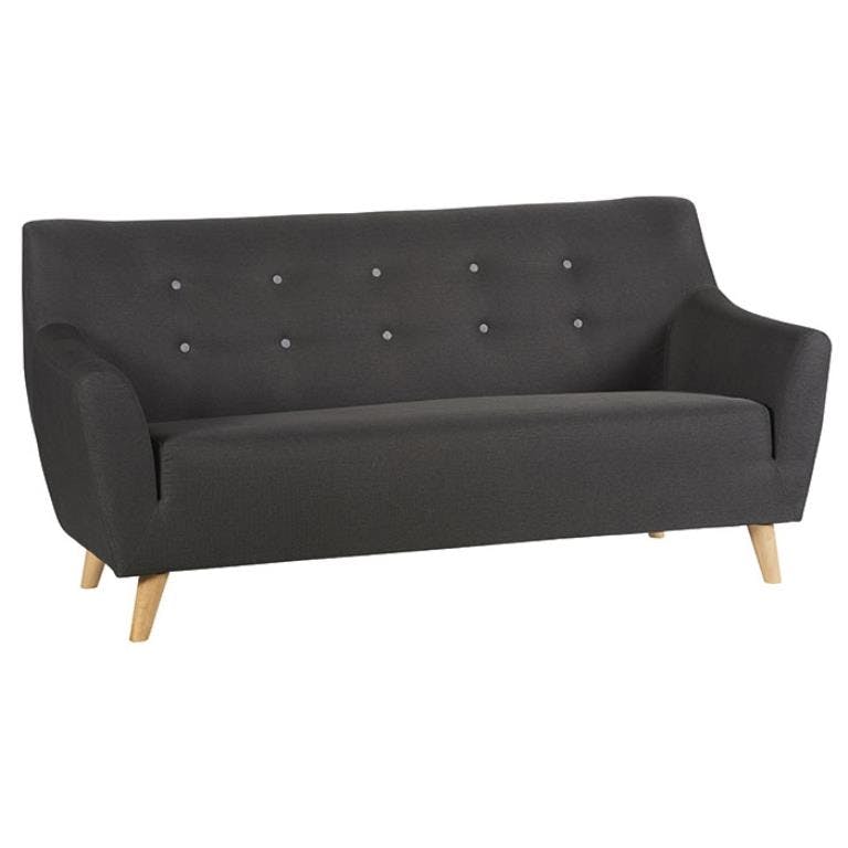 Canapé 3 places tissu gris anthracite boutons gris COOPER