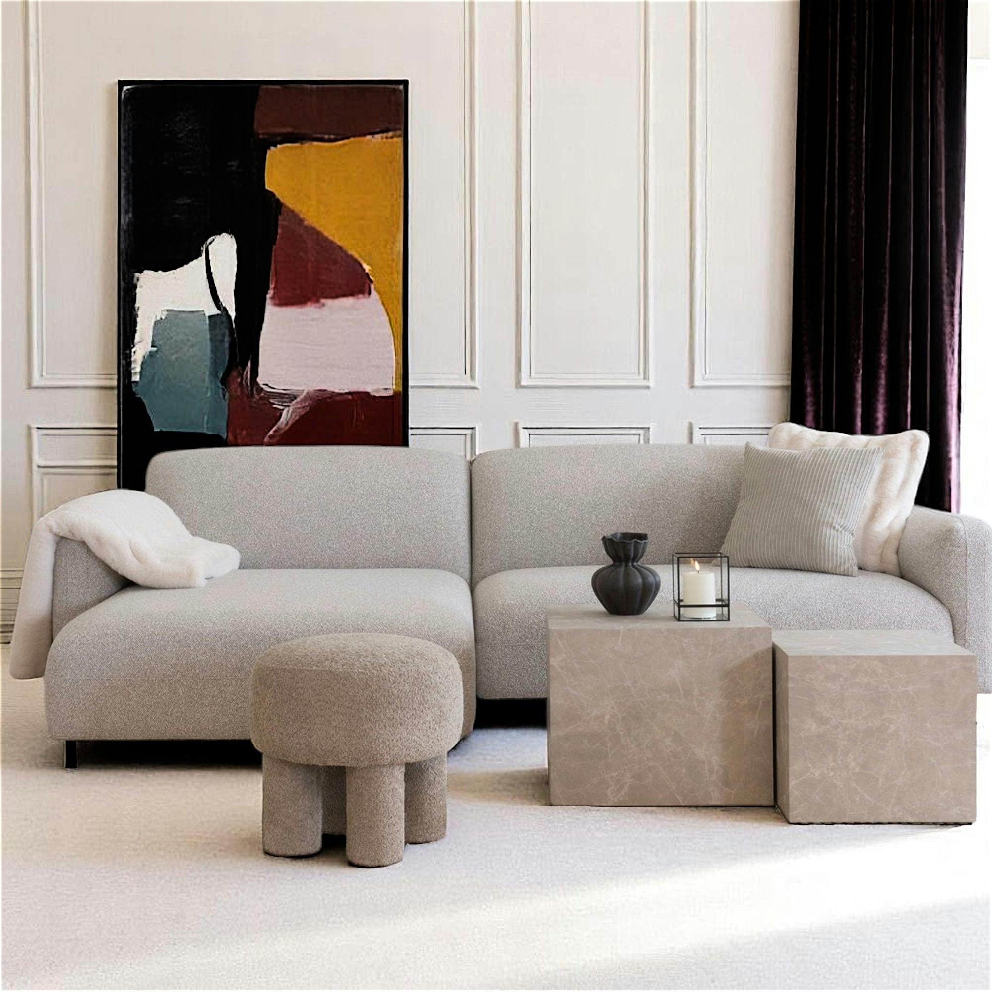 Canapé d'angle gris clair - 4 places, côté gauche BERLIN