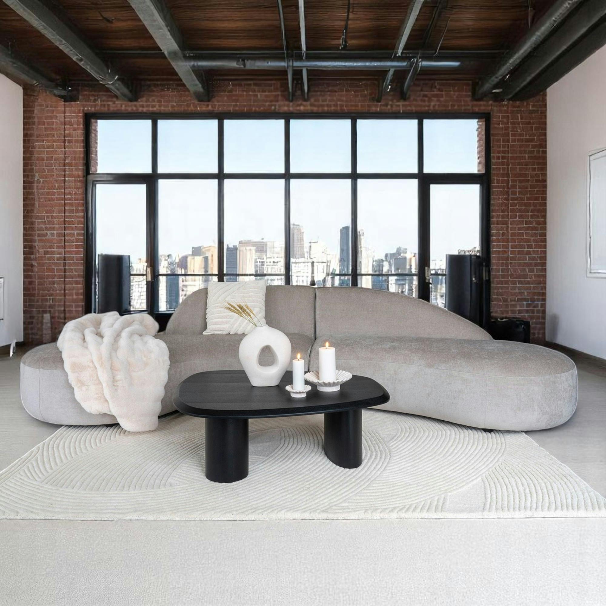 Canapé 4 places design - écru, forme arrondie BERLIN