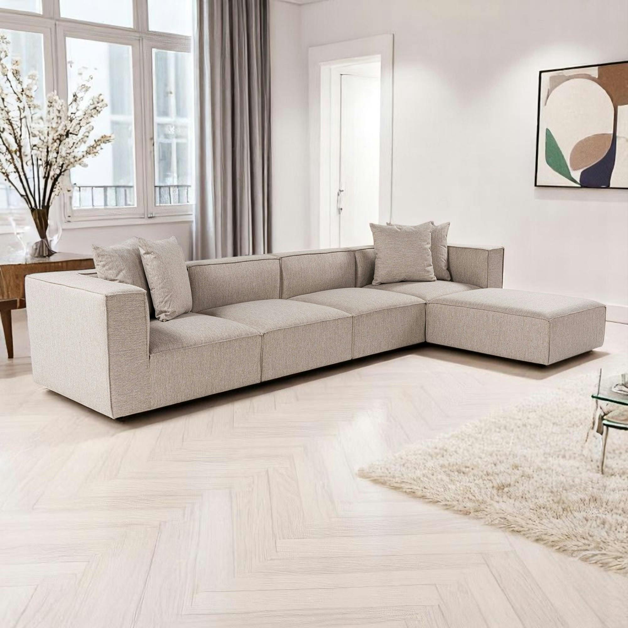 Canapé 5 places en lin beige - avec pouf COLLIOURE