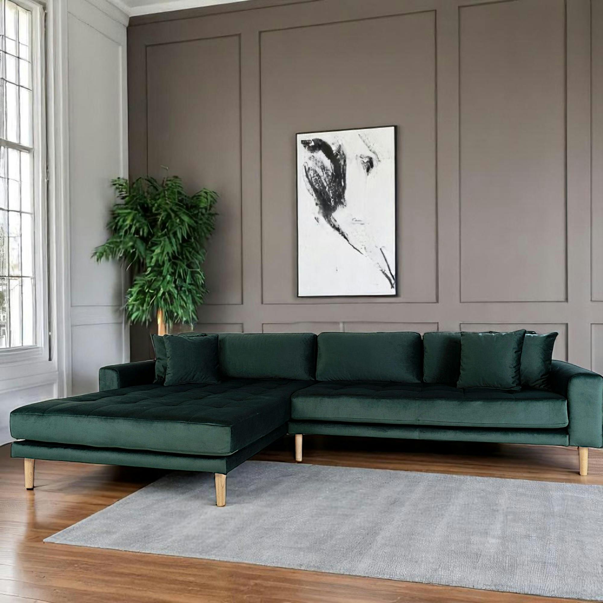 Canapé d'angle vert foncé en velours - côté gauche, AMSTERDAM