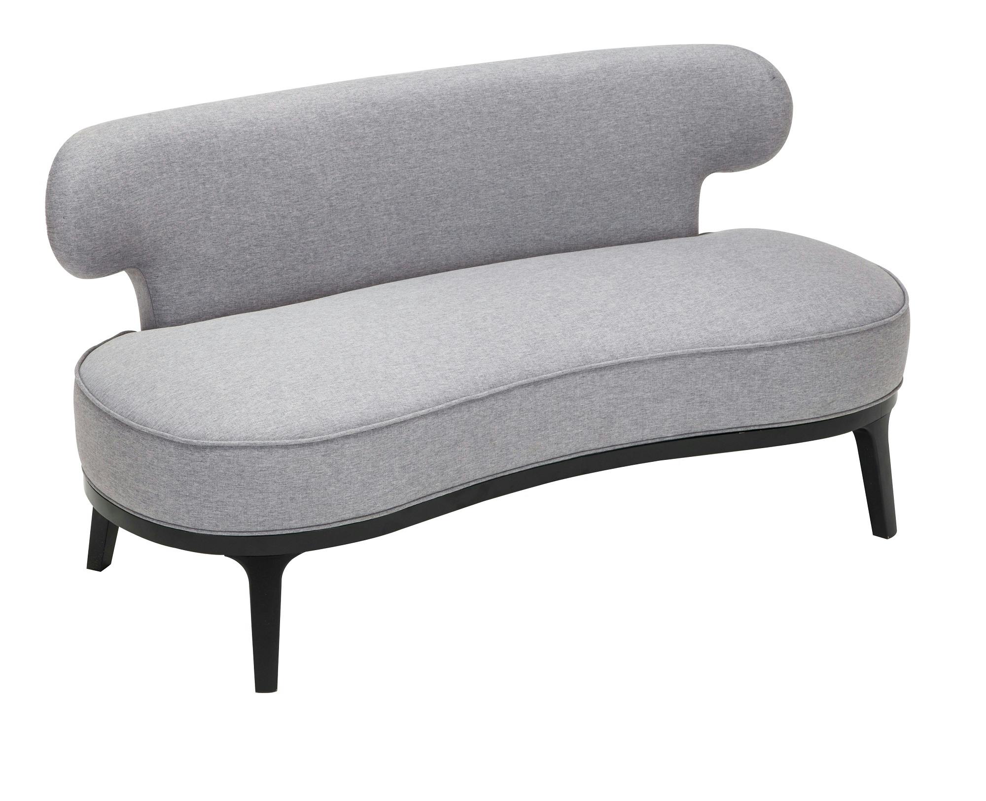 Canapé banquette incurvé forme haricot en tissu gris pieds bois 147x40xH74cm GATSBY