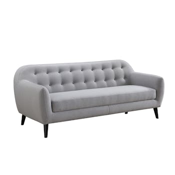 Canapé Capitonné 3 places tapissier tissu gris clair boutons gris foncés 206x83x91cm STRADA