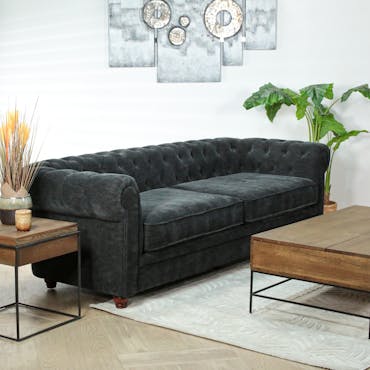 Canapé chesterfield 3 places en tissu anthracite chiné YORK