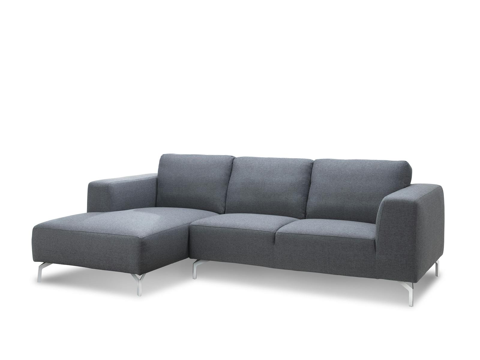 Canapé d'Angle (angle gauche) tapissier gris et pieds acier chromé 251,5x93,5/150x80cm TIM