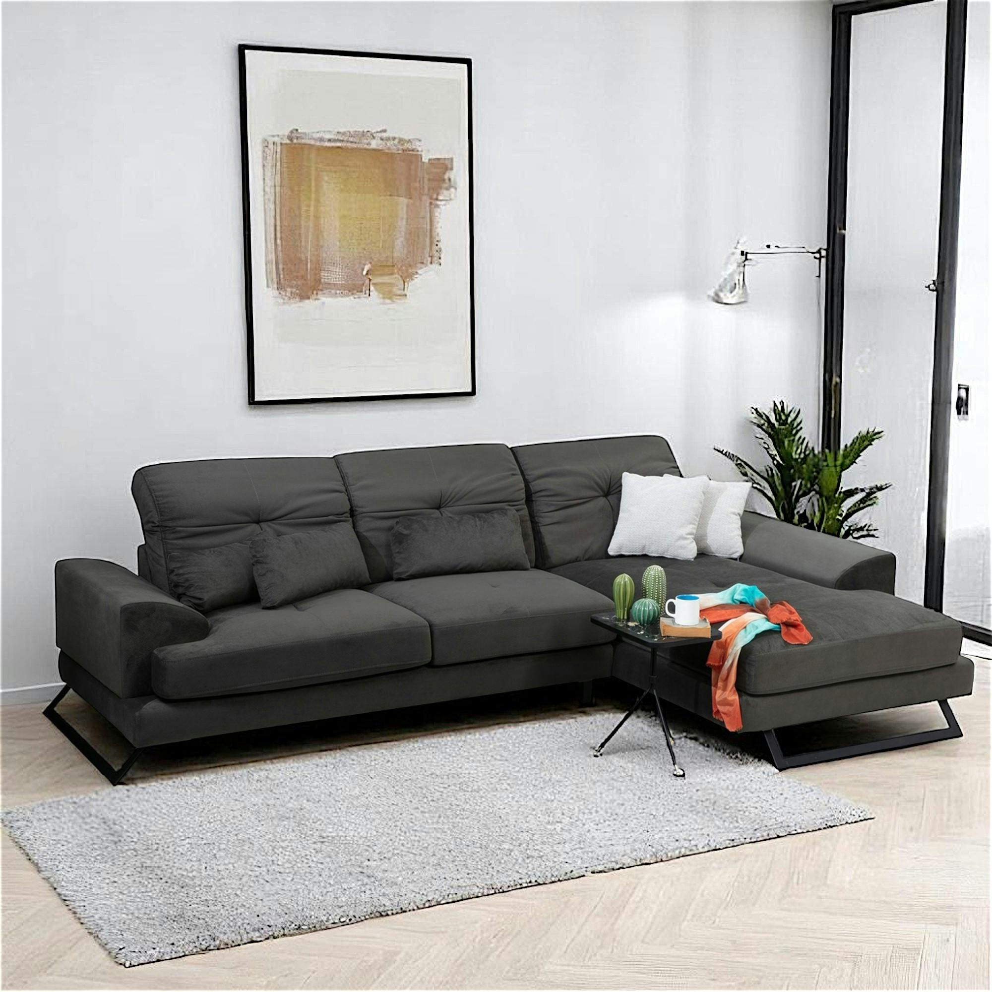 Canapé d'angle anthracite - dossier inclinable, côté droit MILO