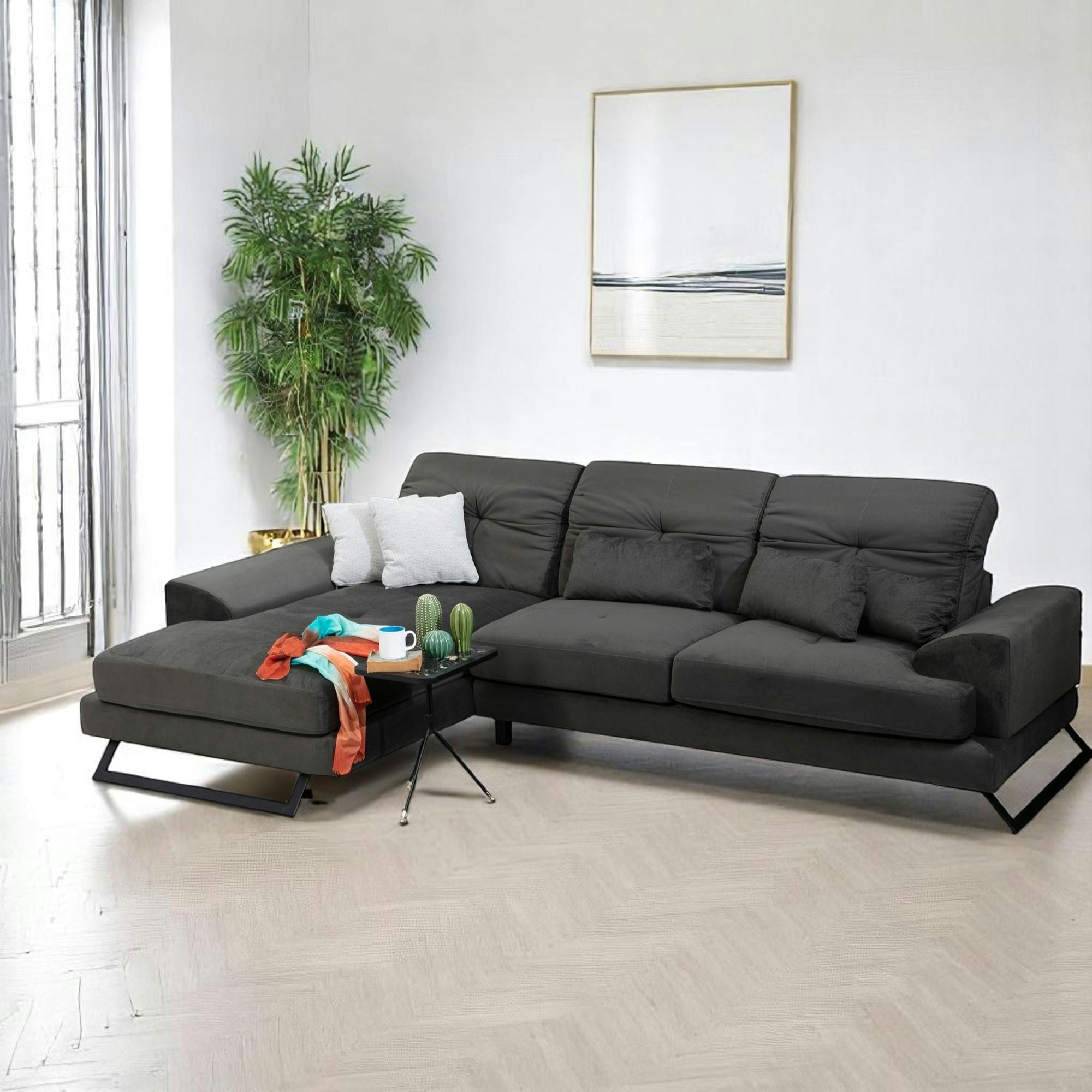 Canapé d'angle anthracite - dossier inclinable, côté gauche MILO