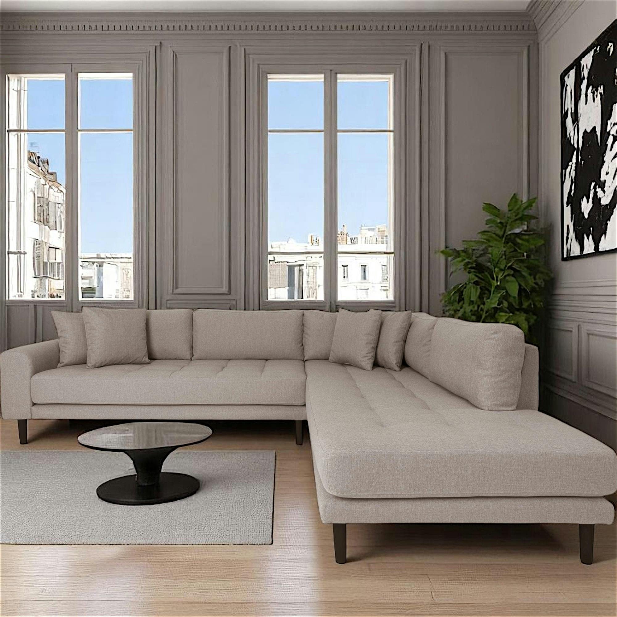 Canapé d'angle gris minéral - côté droit, 257 cm ROTTERDAM