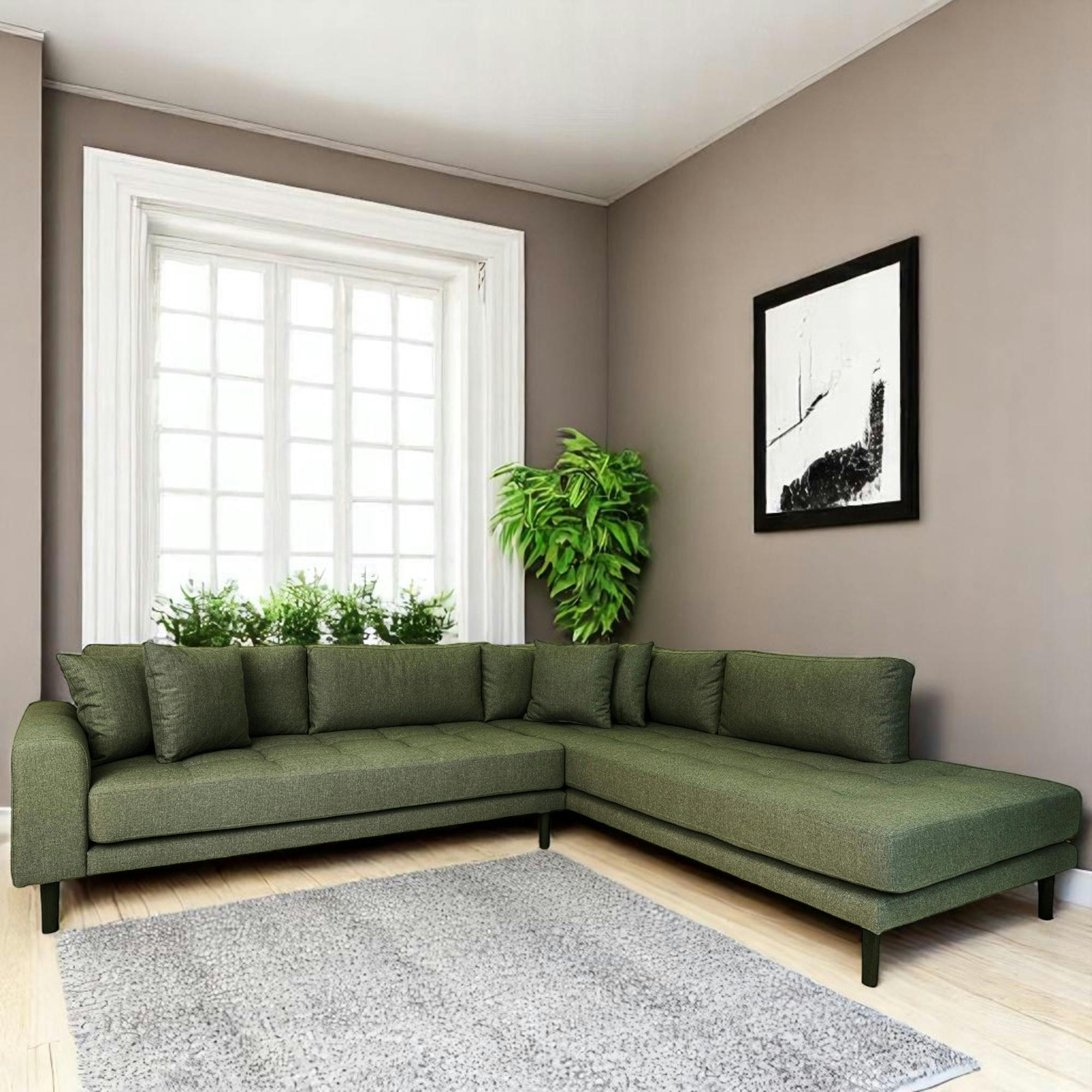Canapé d'angle vert nature - côté droit, 257 cm ROTTERDAM