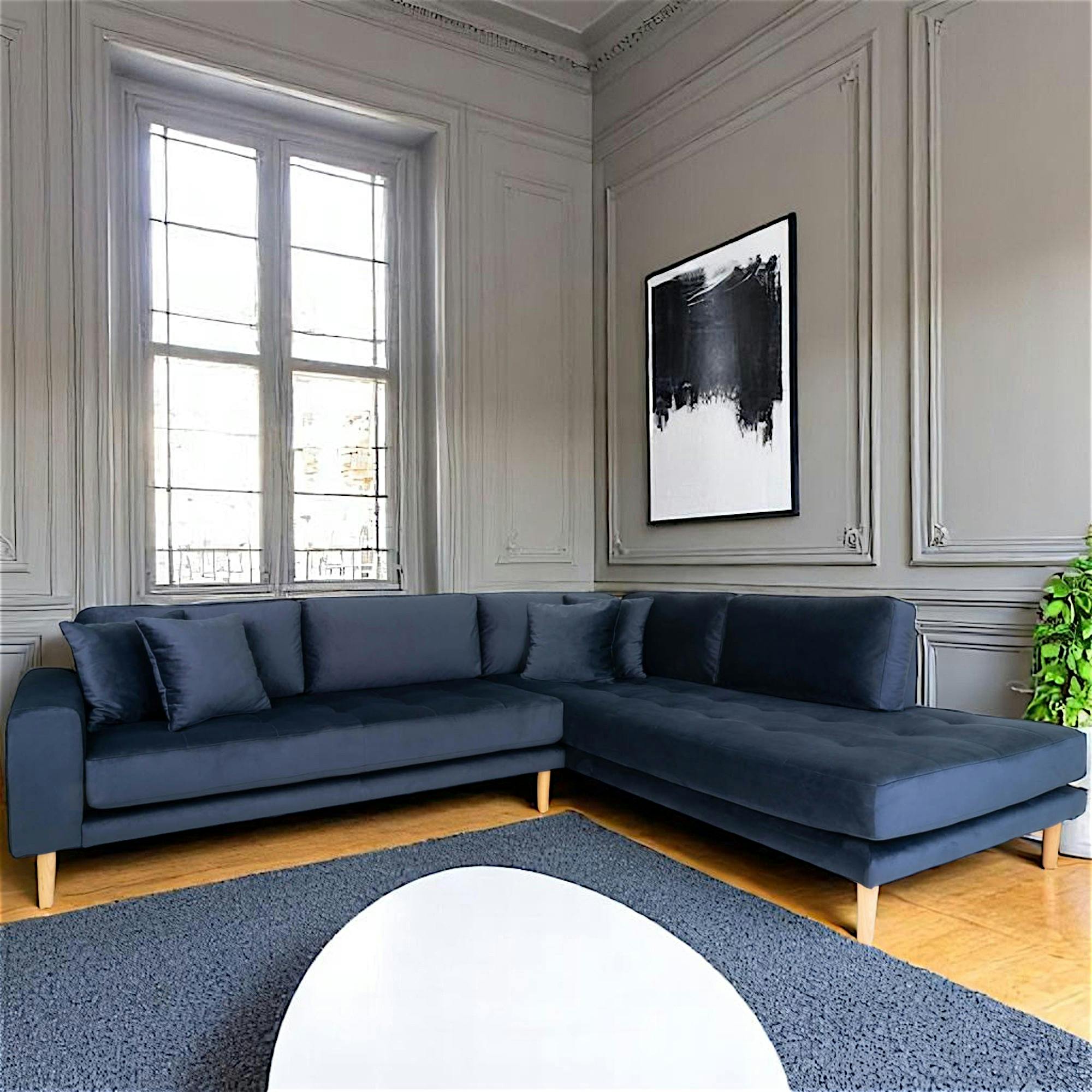 Canapé d'angle bleu nuit - côté droit, 257 cm AMSTERDAM