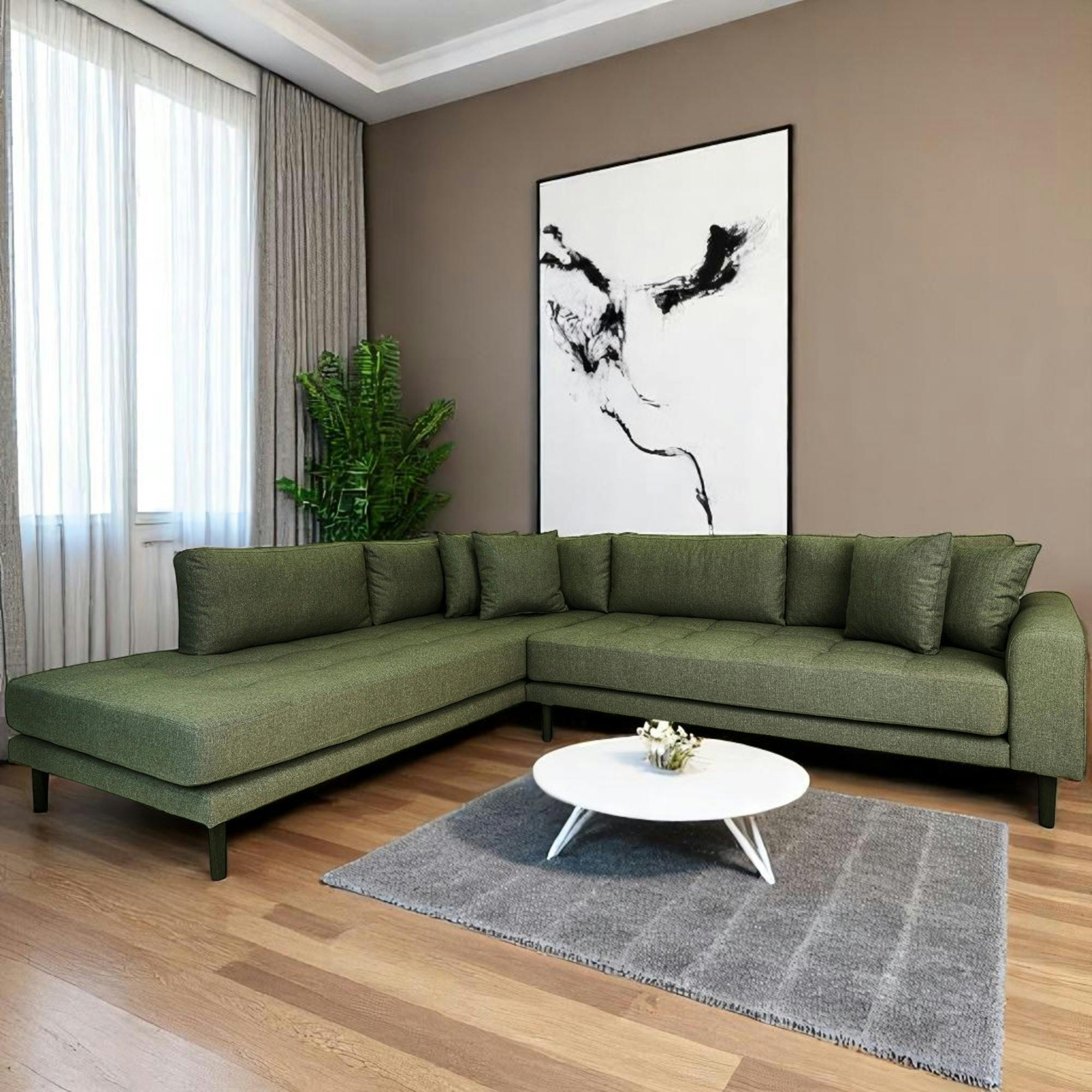 Canapé d'angle vert nature - côté gauche, 257 cm AMSTERDAM