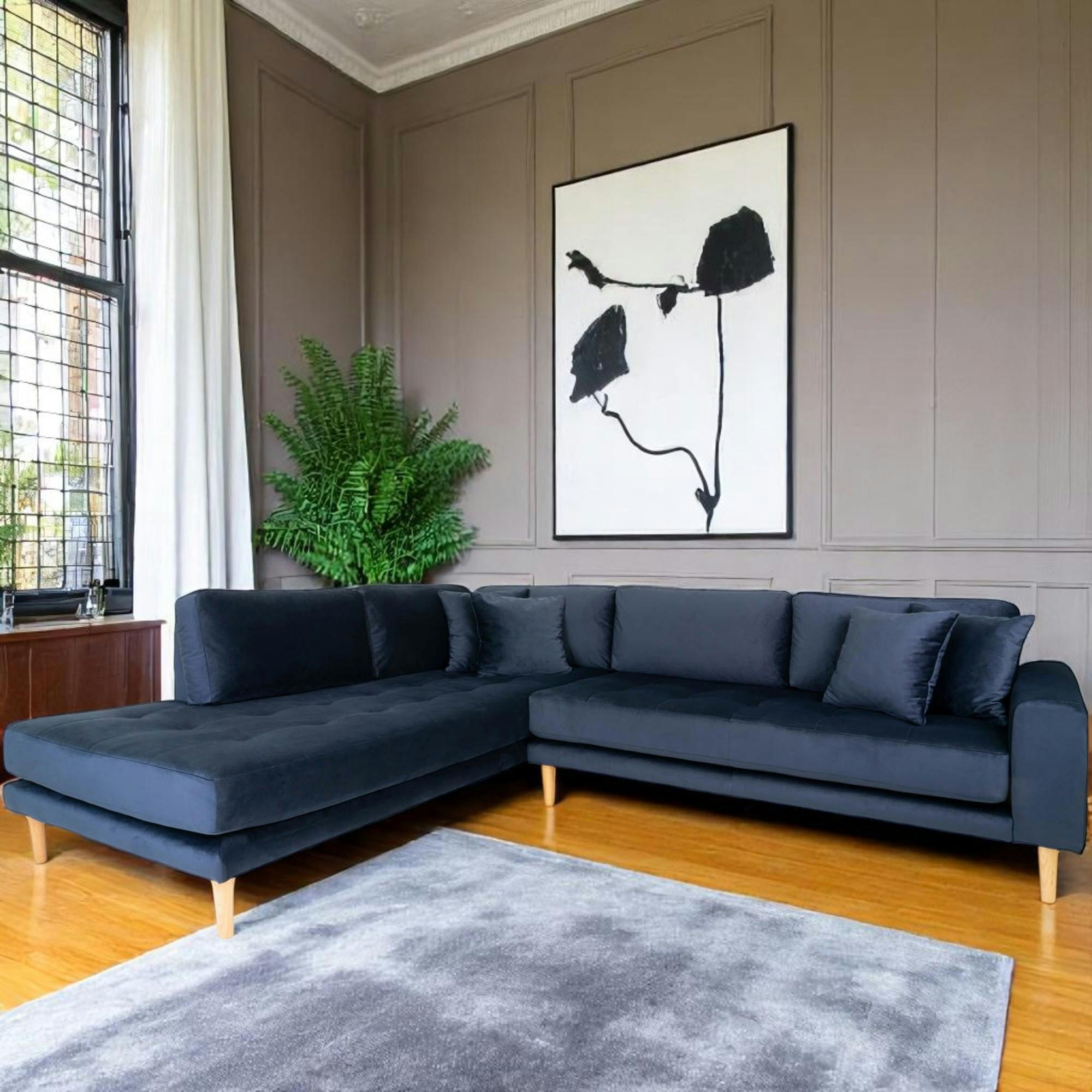 Canapé d'angle bleu nuit - côté gauche, 257 cm AMSTERDAM