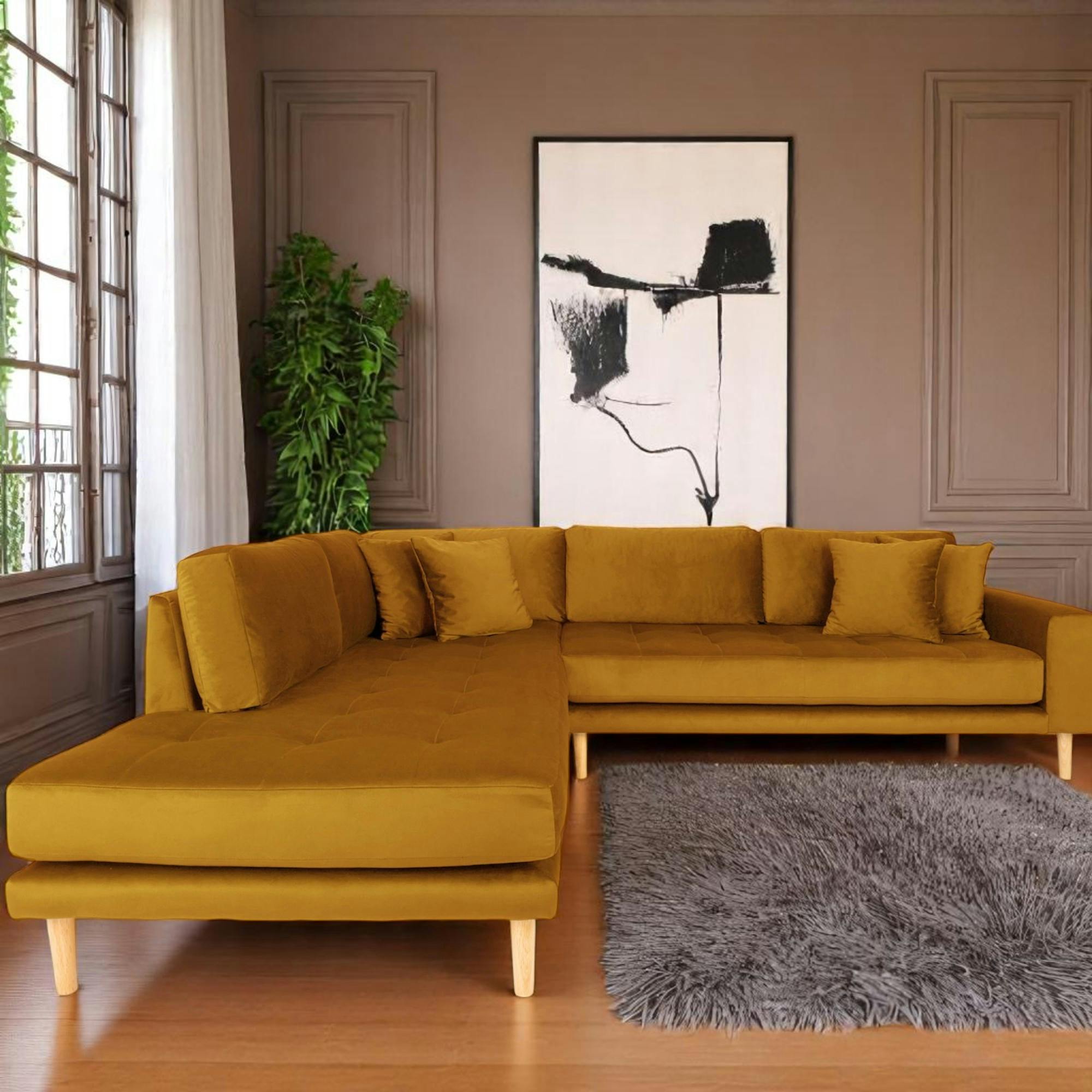 Canapé d'angle moutarde - côté gauche, 257 cm AMSTERDAM