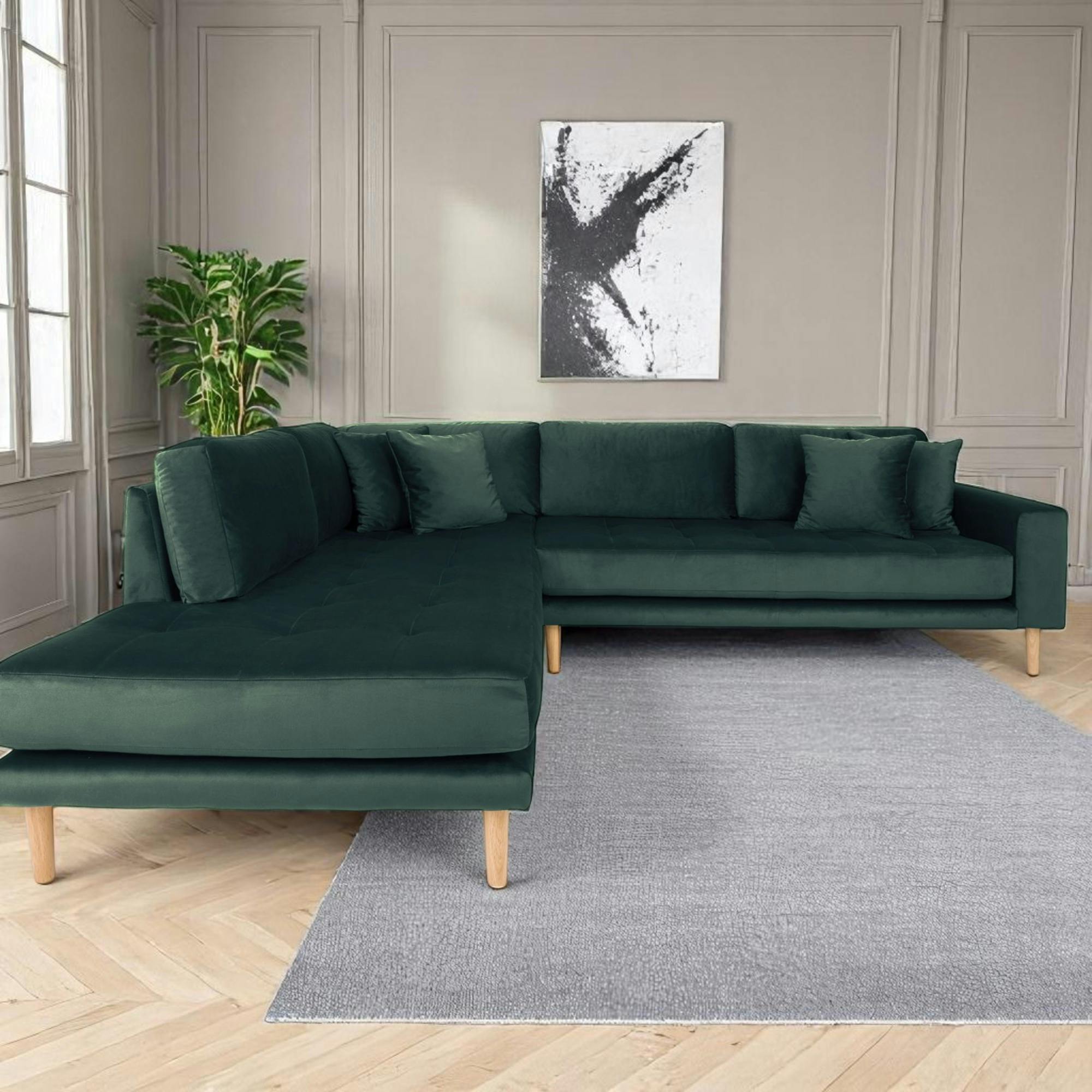 Canapé d'angle vert foncé - côté gauche, 257 cm ROTTERDAM