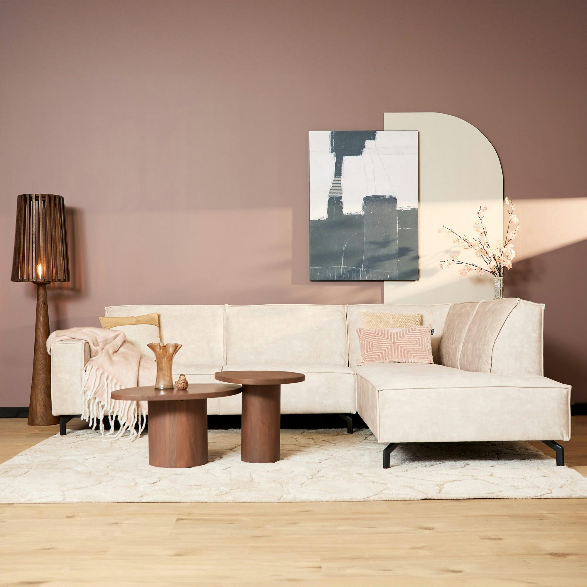 Canapé d'angle beige à surpiqures (côté droit fixe) RIVOLI