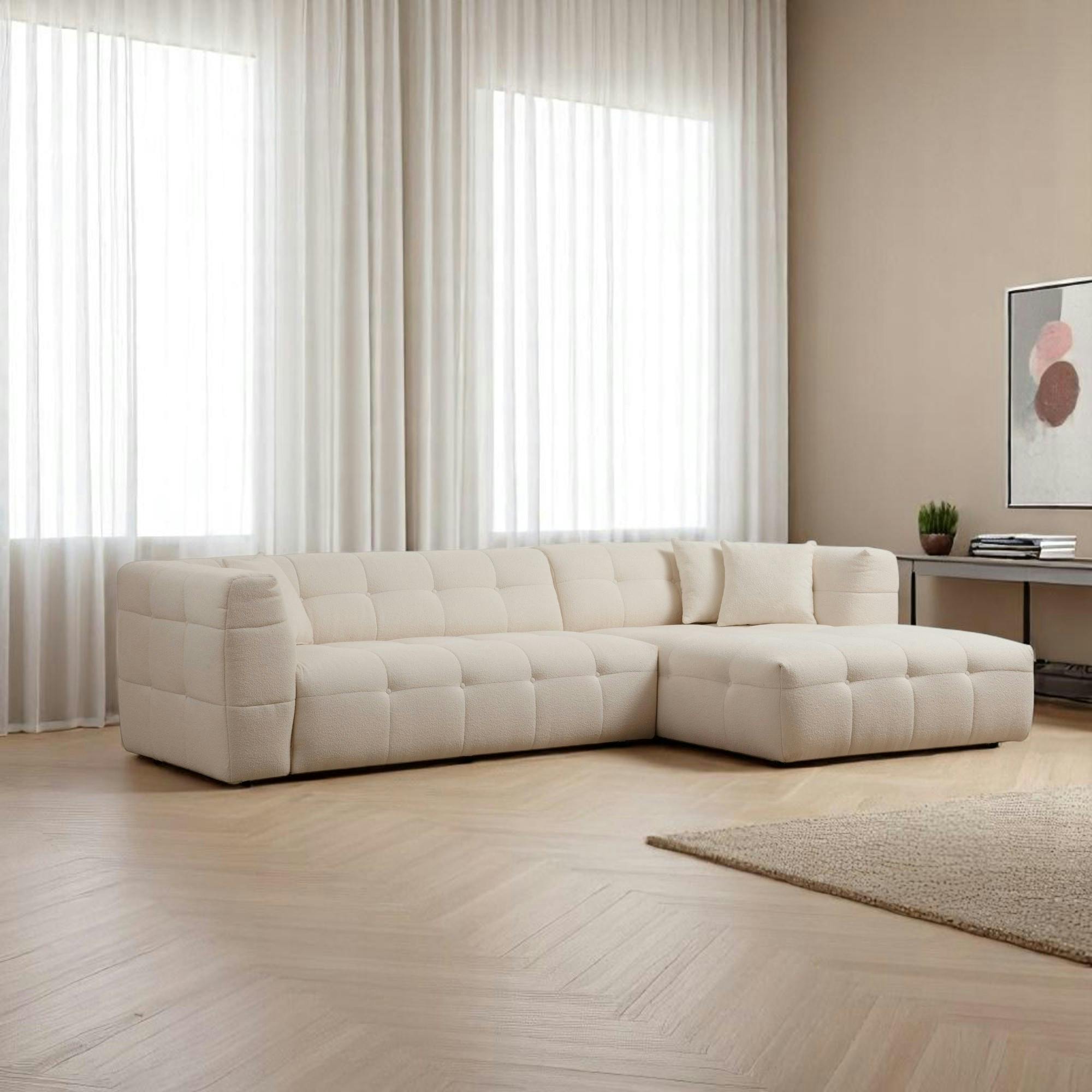 Canapé d'angle beige - capitonné, côté droit RAVELLO