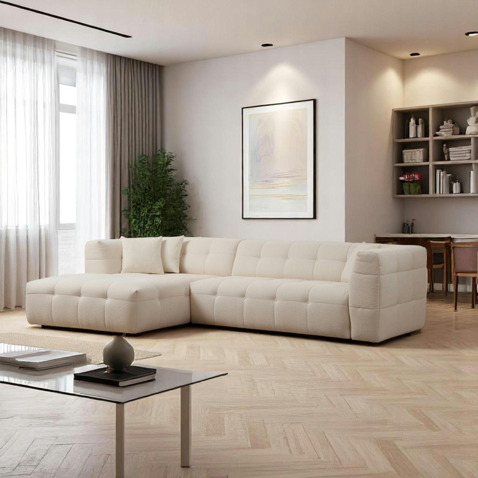 Canapé d'angle beige - capitonné, côté gauche RAVELLO