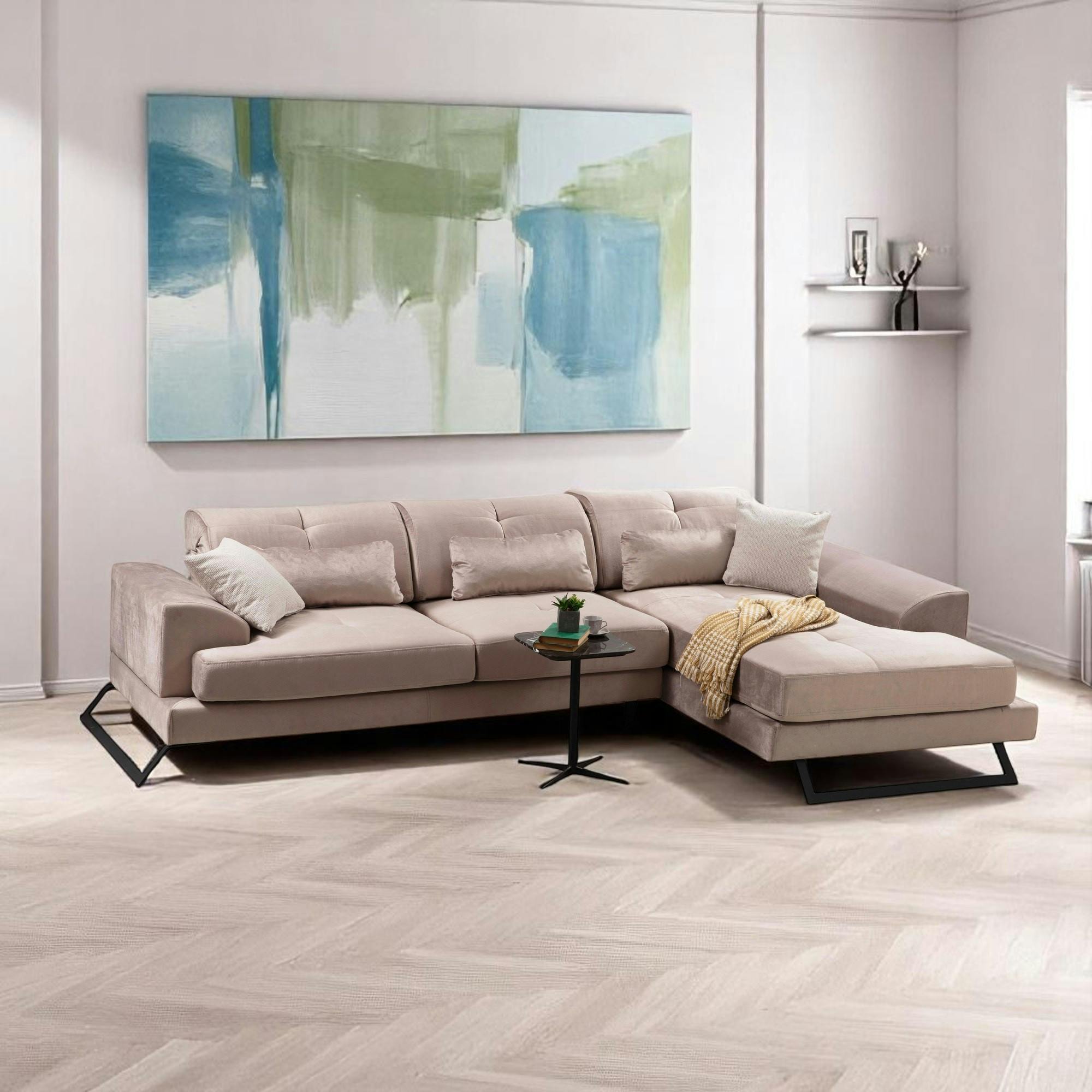 Canapé d'angle beige - dossier inclinable, côté droit MILO