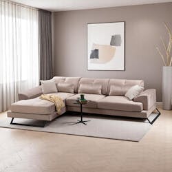 Canapé d'angle beige - dossier inclinable, côté gauche MILO