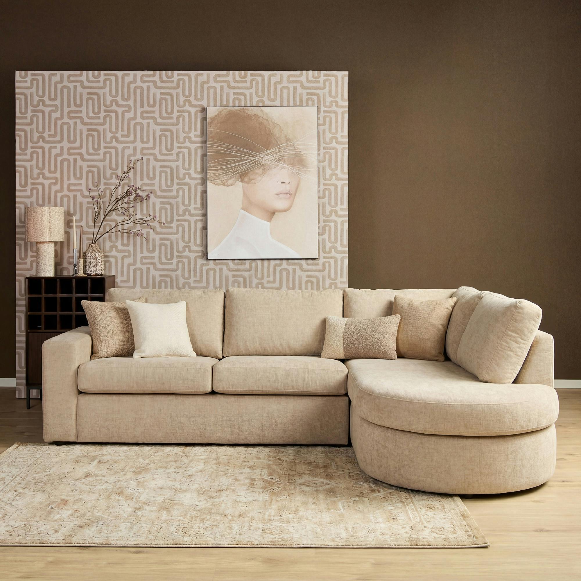 Canapé d'angle beige forme arrondie (côté droit) RIVOLI
