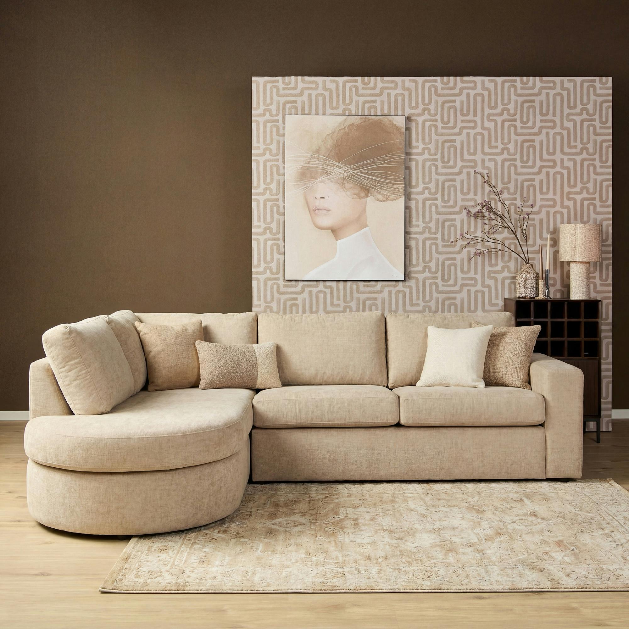 Canapé d'angle beige forme arrondie (côté gauche) RIVOLI